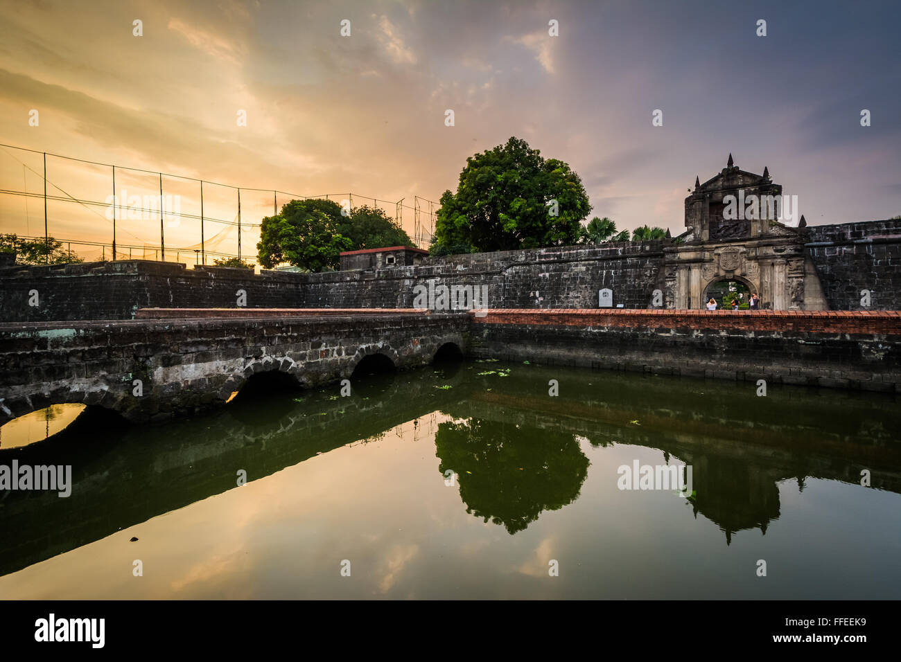 The moat at Fort Santiago at sunset, in Intramuros, Manila, The Philippines. Stock Photo