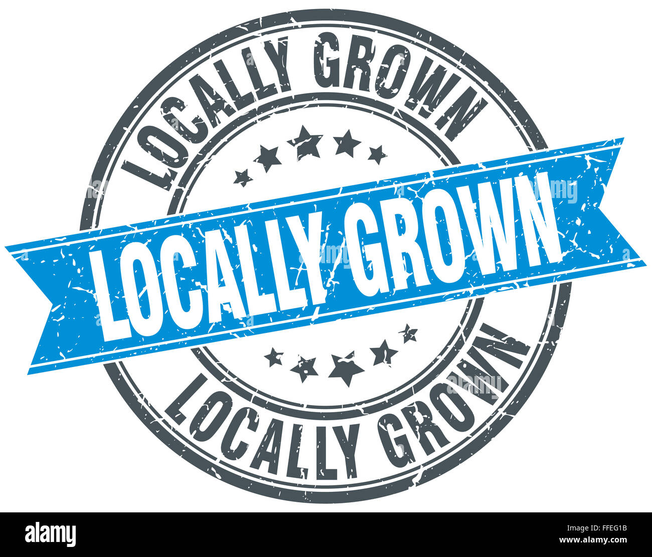 locally grown blue round grunge vintage ribbon stamp Stock Photo - Alamy