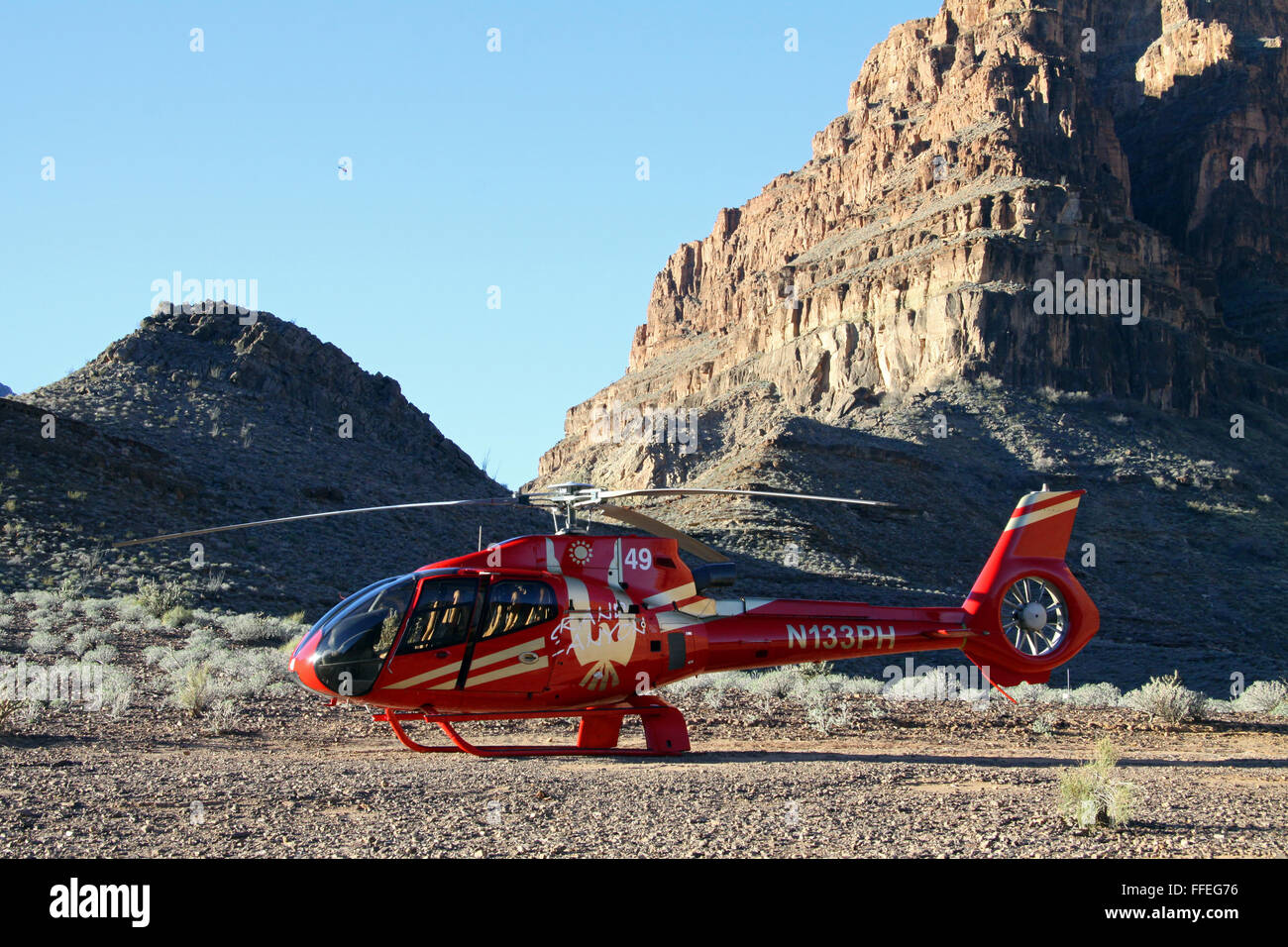Grand Canyon helicopter tours, flying from Boulder City Airport to the West Rim, Nevada, USA Stock Photo