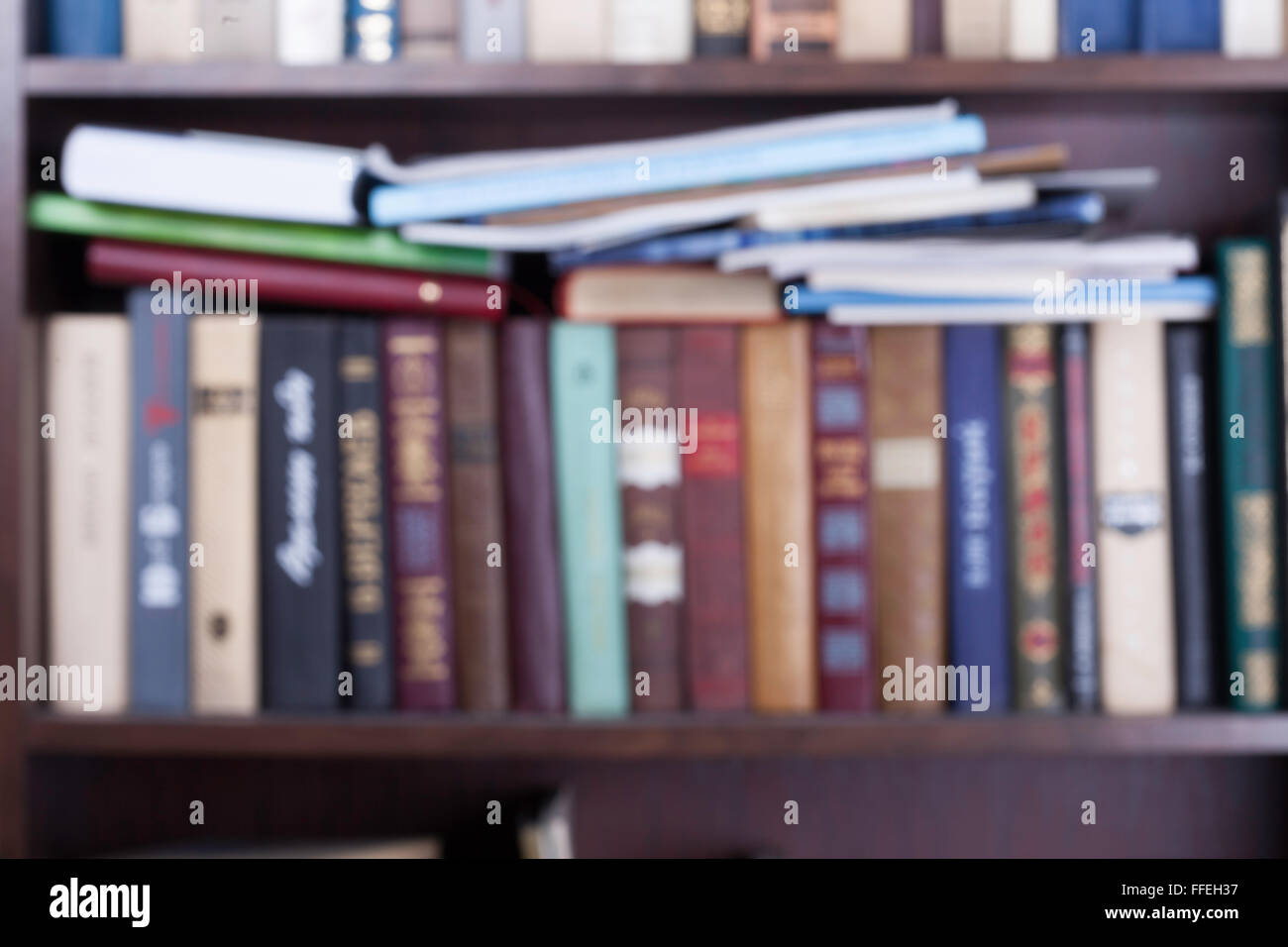 specially blured picture of book shelves Stock Photo