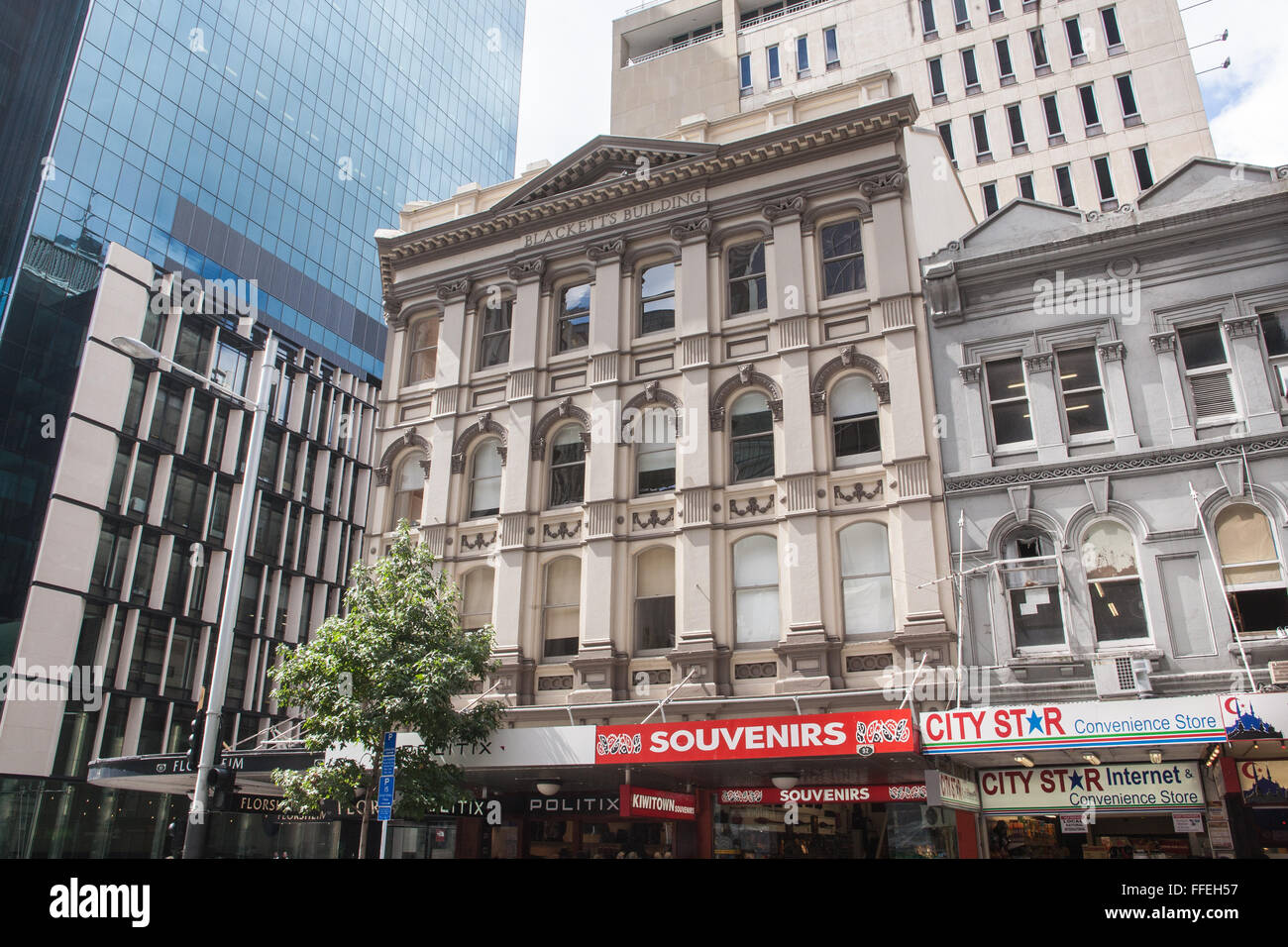 Auckland Same Color Building Contrast of building styles along Queen Street,Auckland,North Island ...
