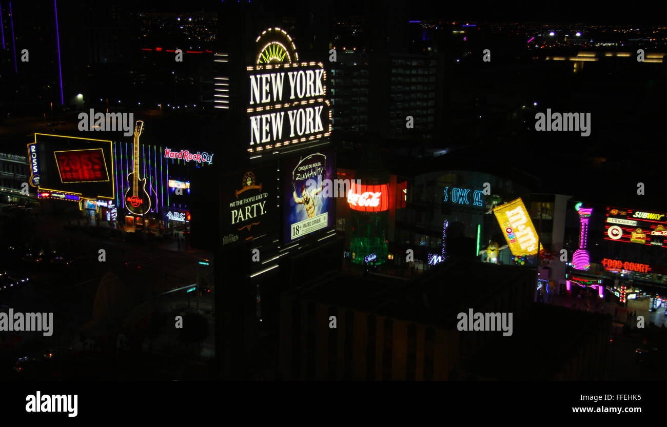 nighttime image of the New York New York Hotel sign in Las Vegas, Nevada, USA Stock Photo