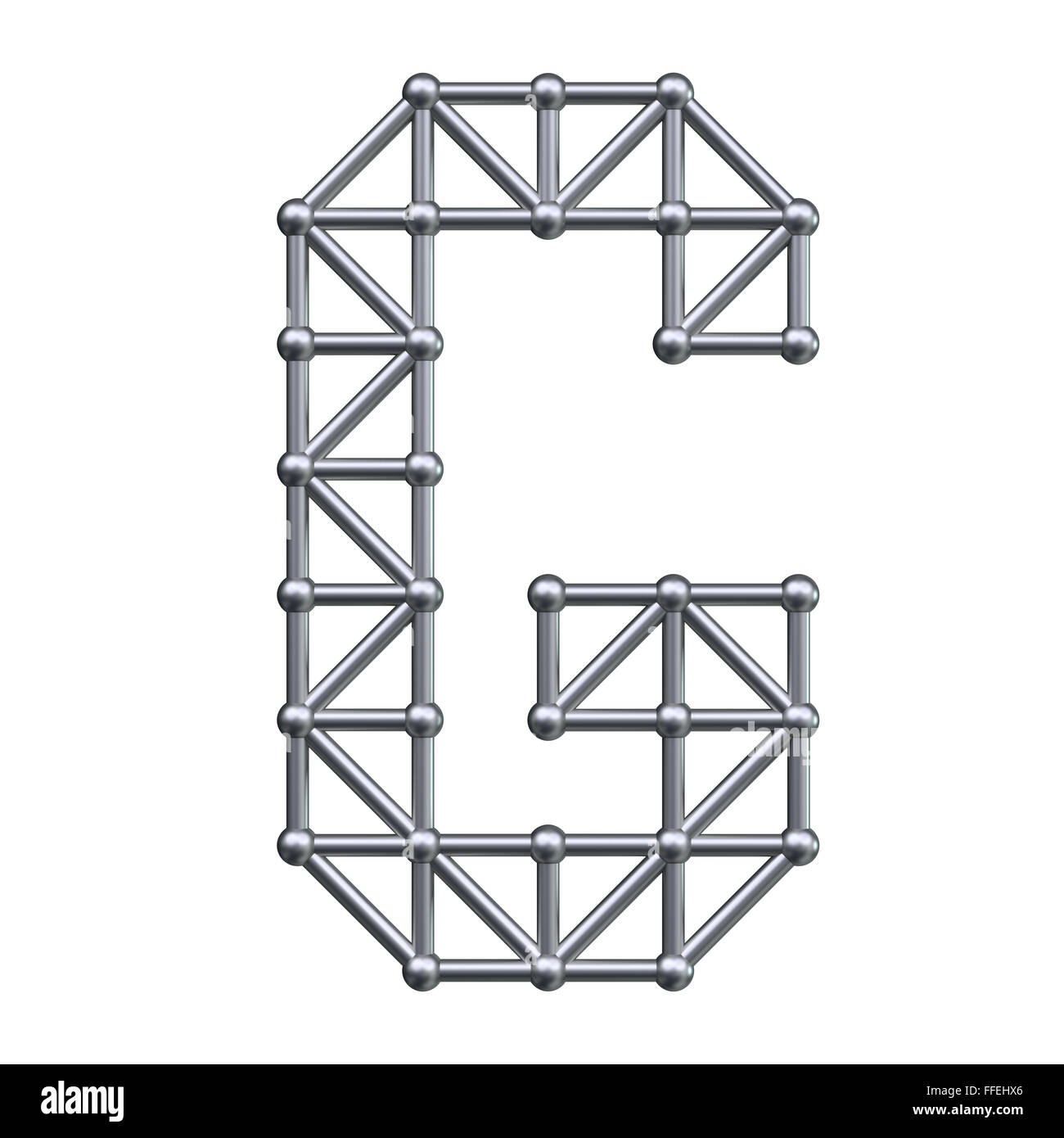 Metal structure alphabet letter G. 3D render. Stock Photo