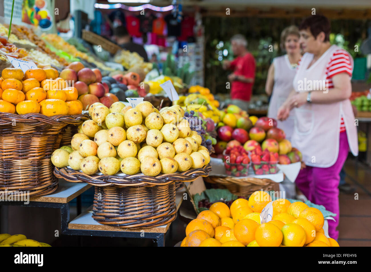 FUNCHAL, PORTUGAL JUNE 25 Fresh exotic fruits in Mercado Dos