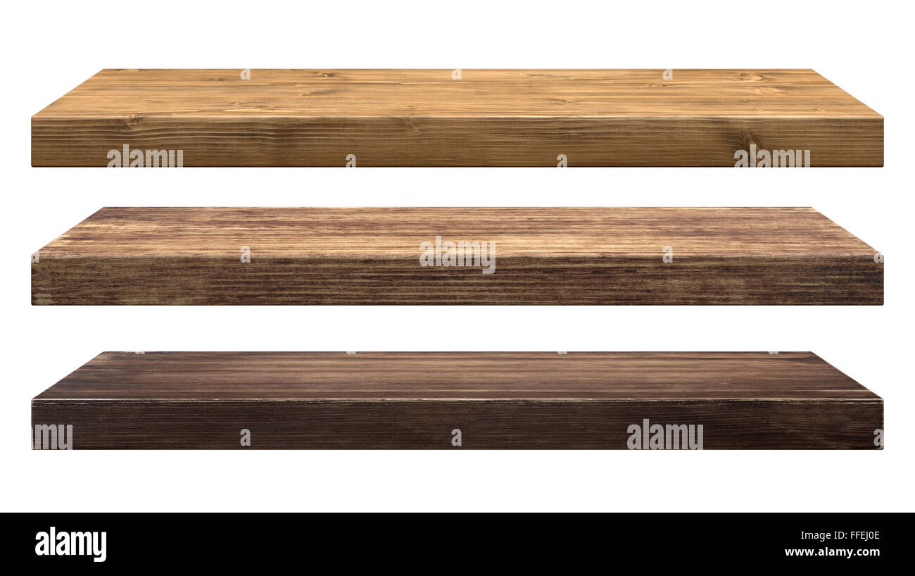 Rustic wooden shelves isolated on white background Stock Photo - Alamy