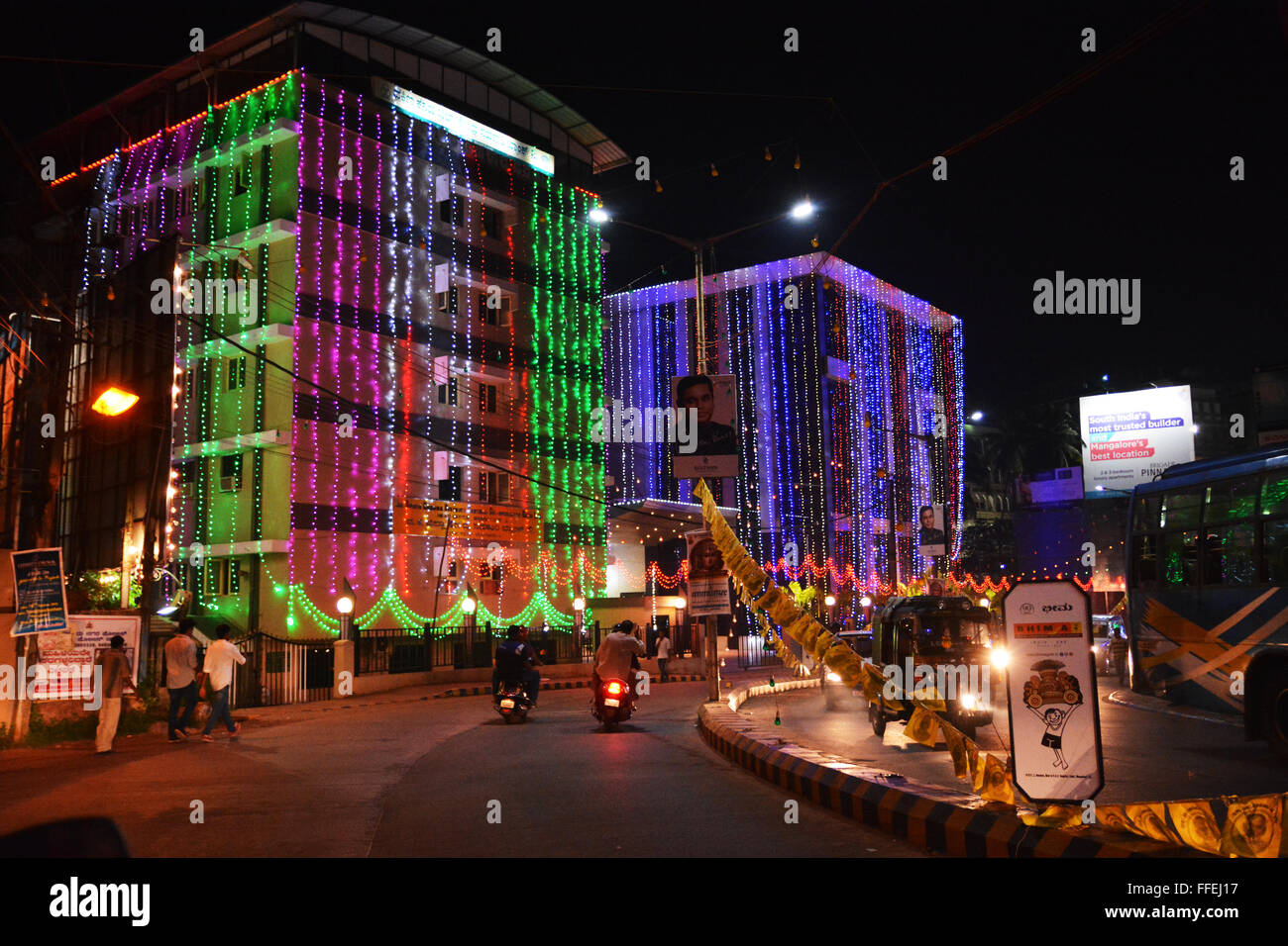 Mangalore, India - October 23, 2015 - Diwali festival in Mangalore at night Stock Photo