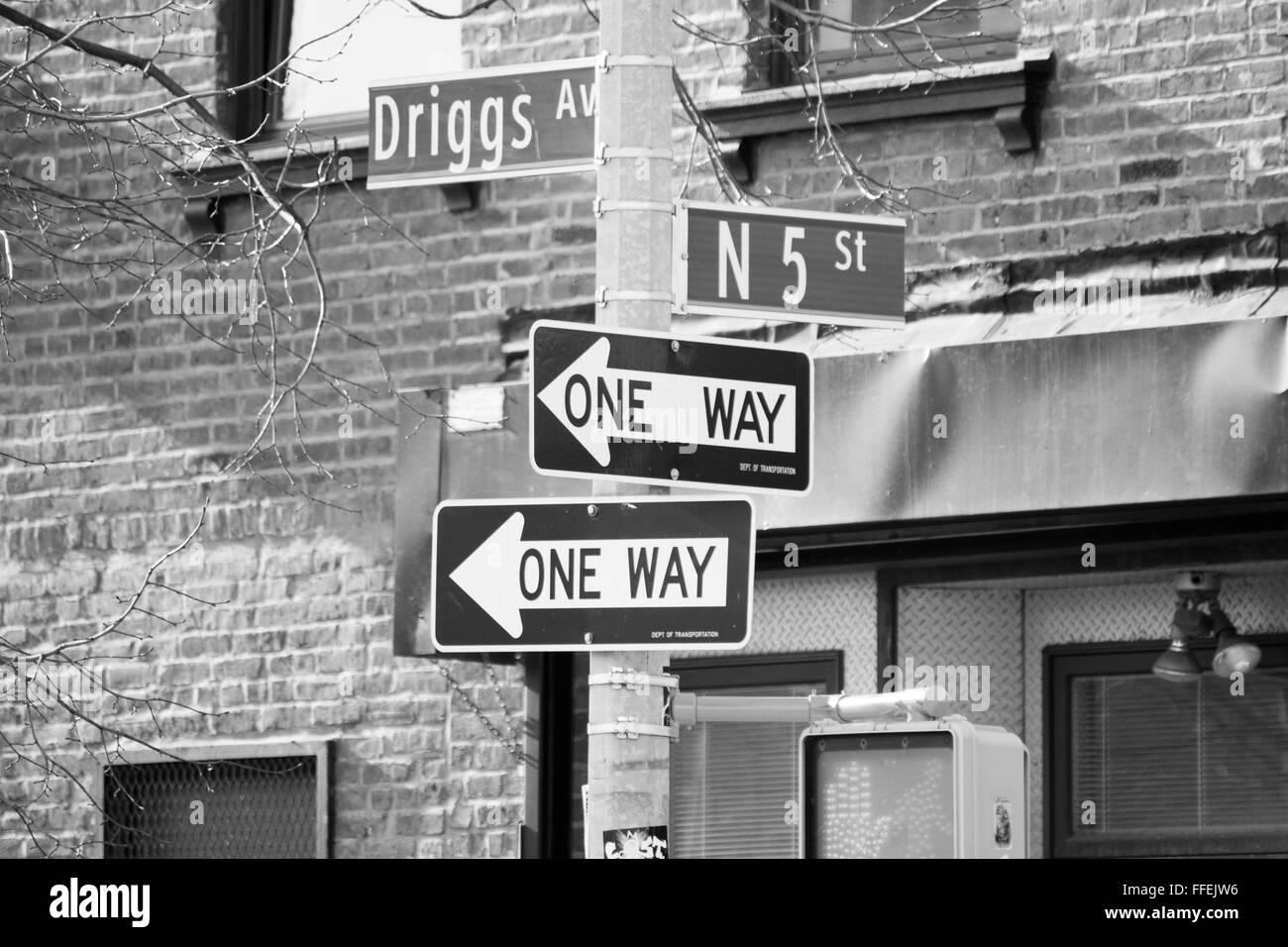 Street signs windows in Black and White Stock Photos & Images - Alamy