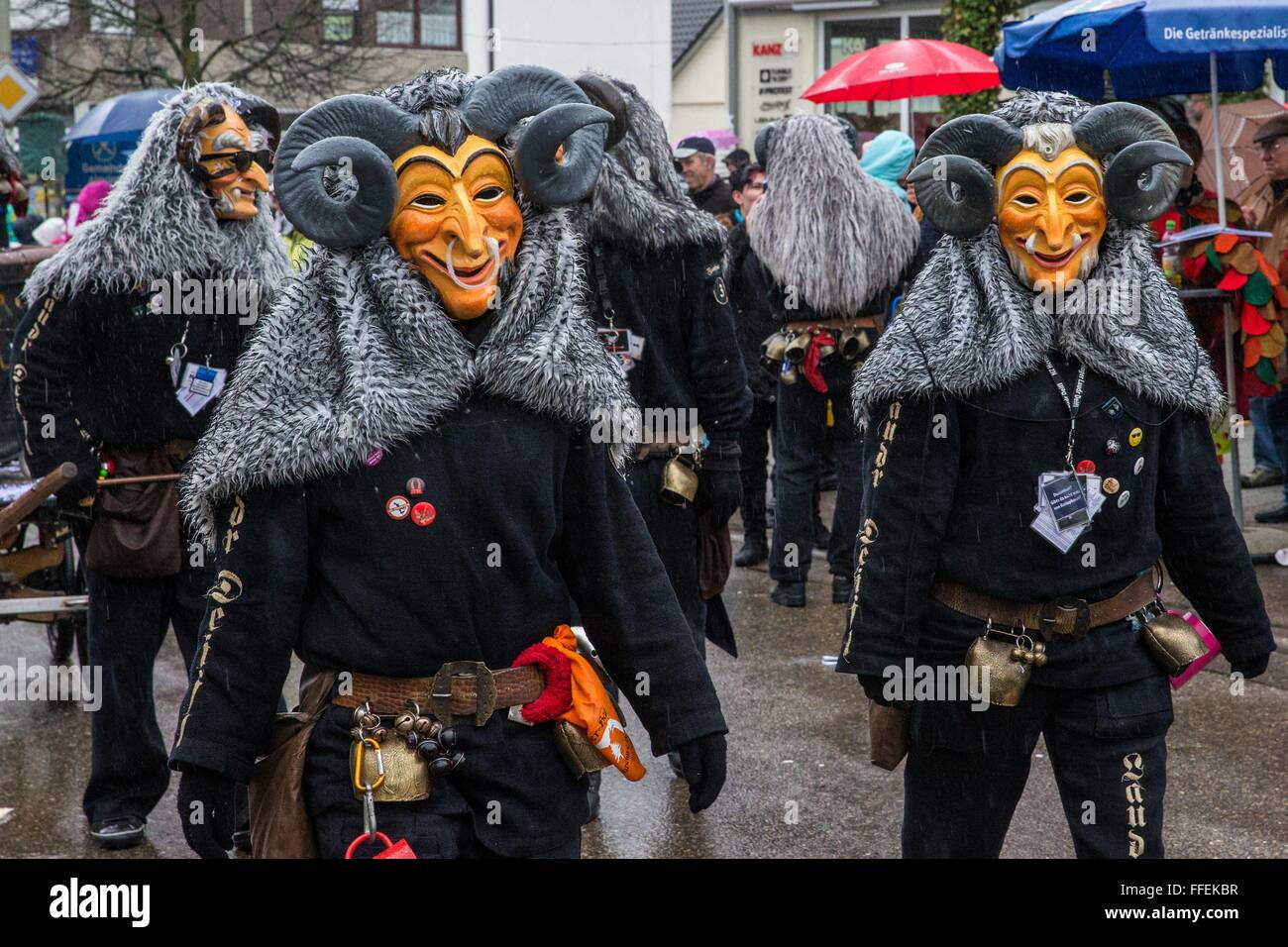 Swabian-Aleman carnival with witches, devils & more, Althuette, Germany, Jan. 31, 2016. Stock Photo