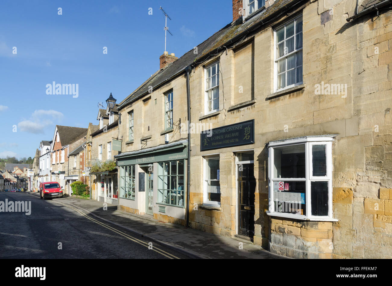 Row of shops in North Street, Gloucestershire Stock Photo