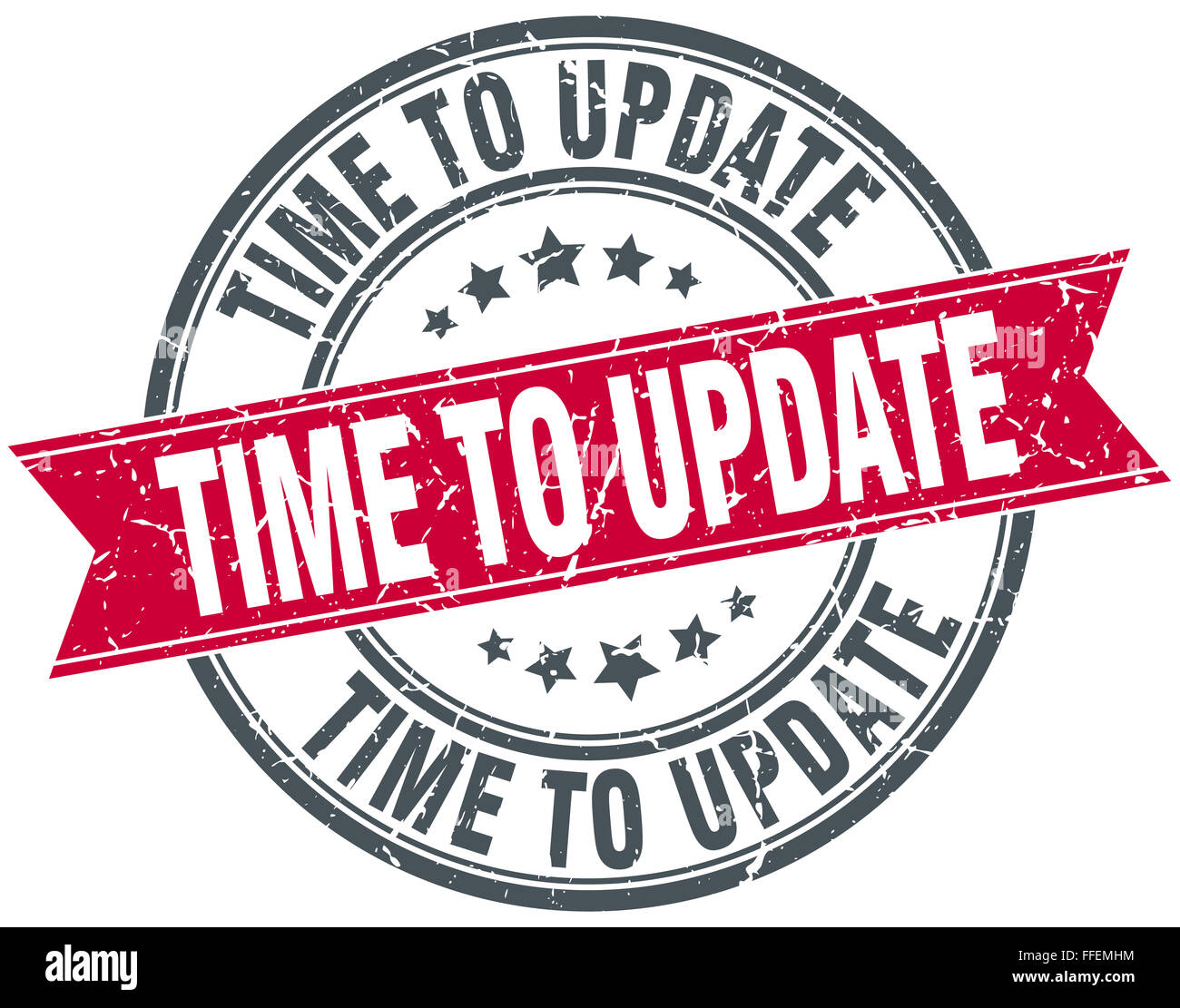 time to update red round grunge vintage ribbon stamp Stock Photo - Alamy