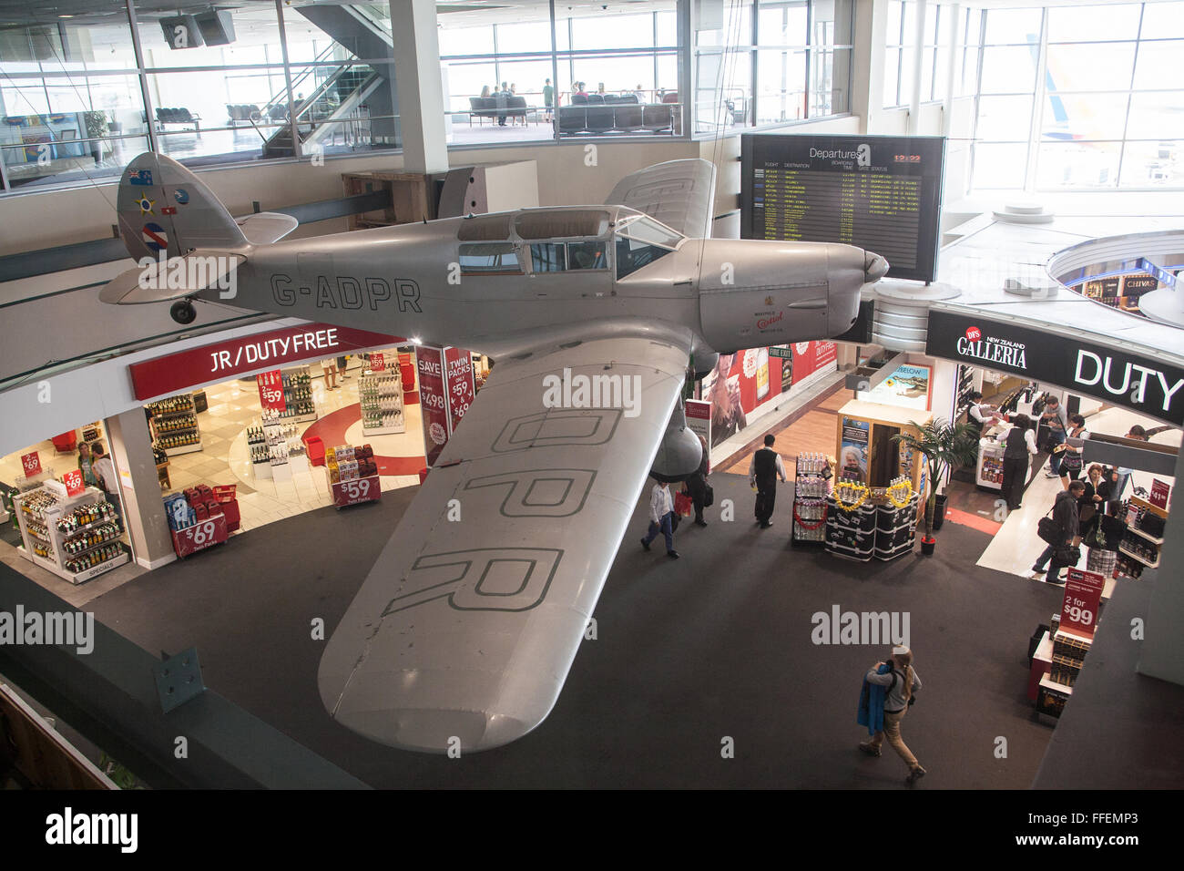 Batten's Percival Gull on display at the Jean Batten Terminal at Auckland Airport.Auckland,North Island,New Zealand,Pacific, Stock Photo