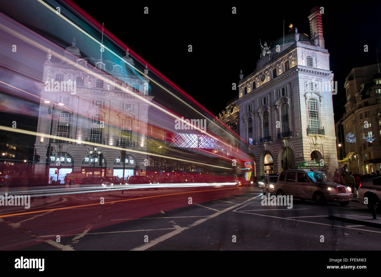 Night scene from the famous London Piccadilly circus square  at the center of London Stock Photo
