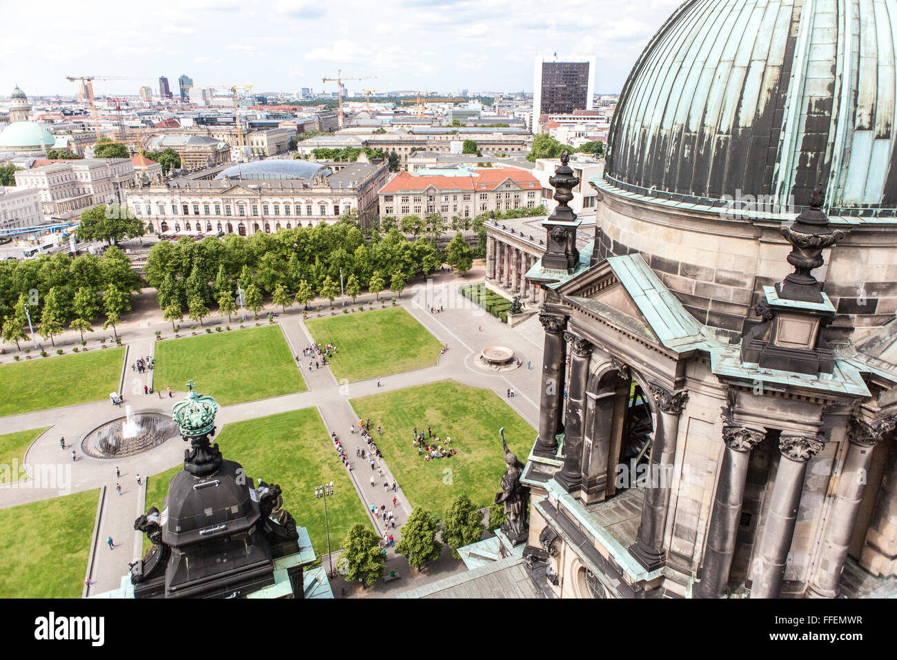 Lustgarten -- public park with lawns and fountain next to Berlin Cathedral Stock Photo