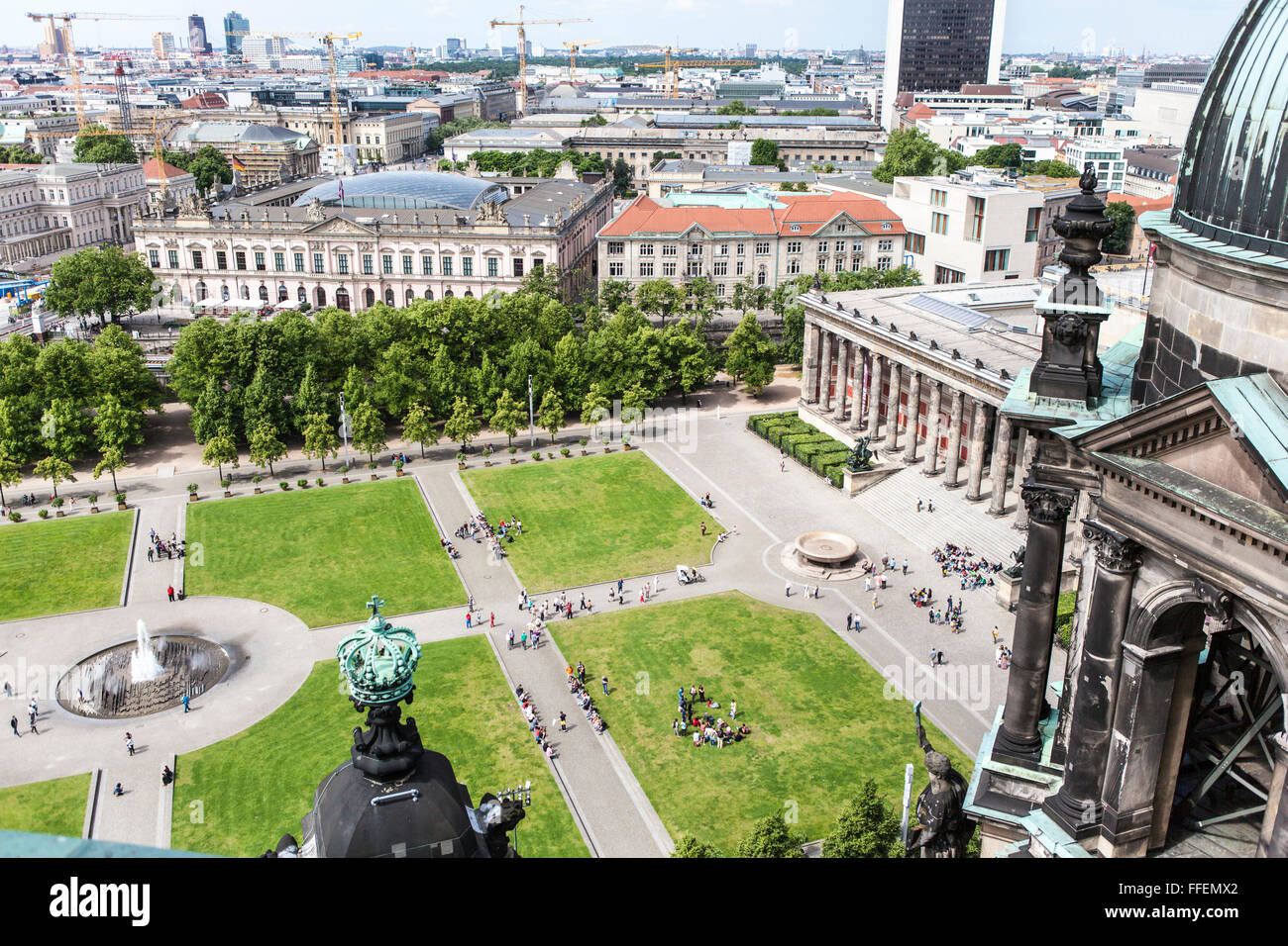 Lustgarten -- public park with lawns and fountain next to Berlin Cathedral Stock Photo