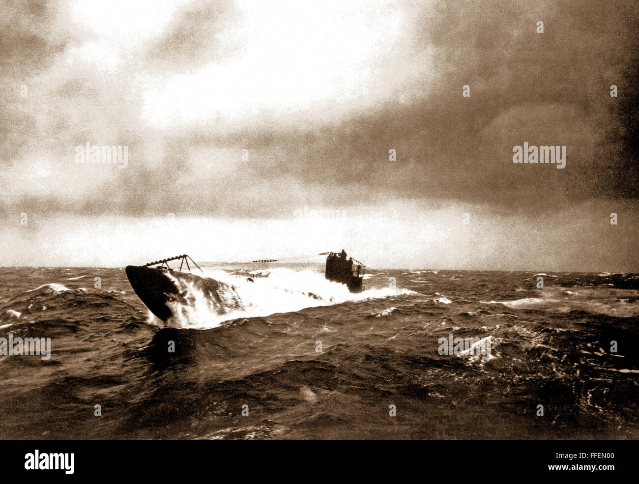 German Submarine in rough seas. Stock Photo