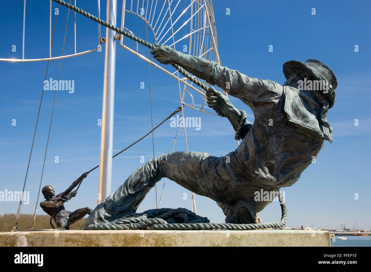 Chatham, Kent, England. Detail of 'The Mariners', a contemporary sculpture by Sam Holland, St Mary's Island. Stock Photo