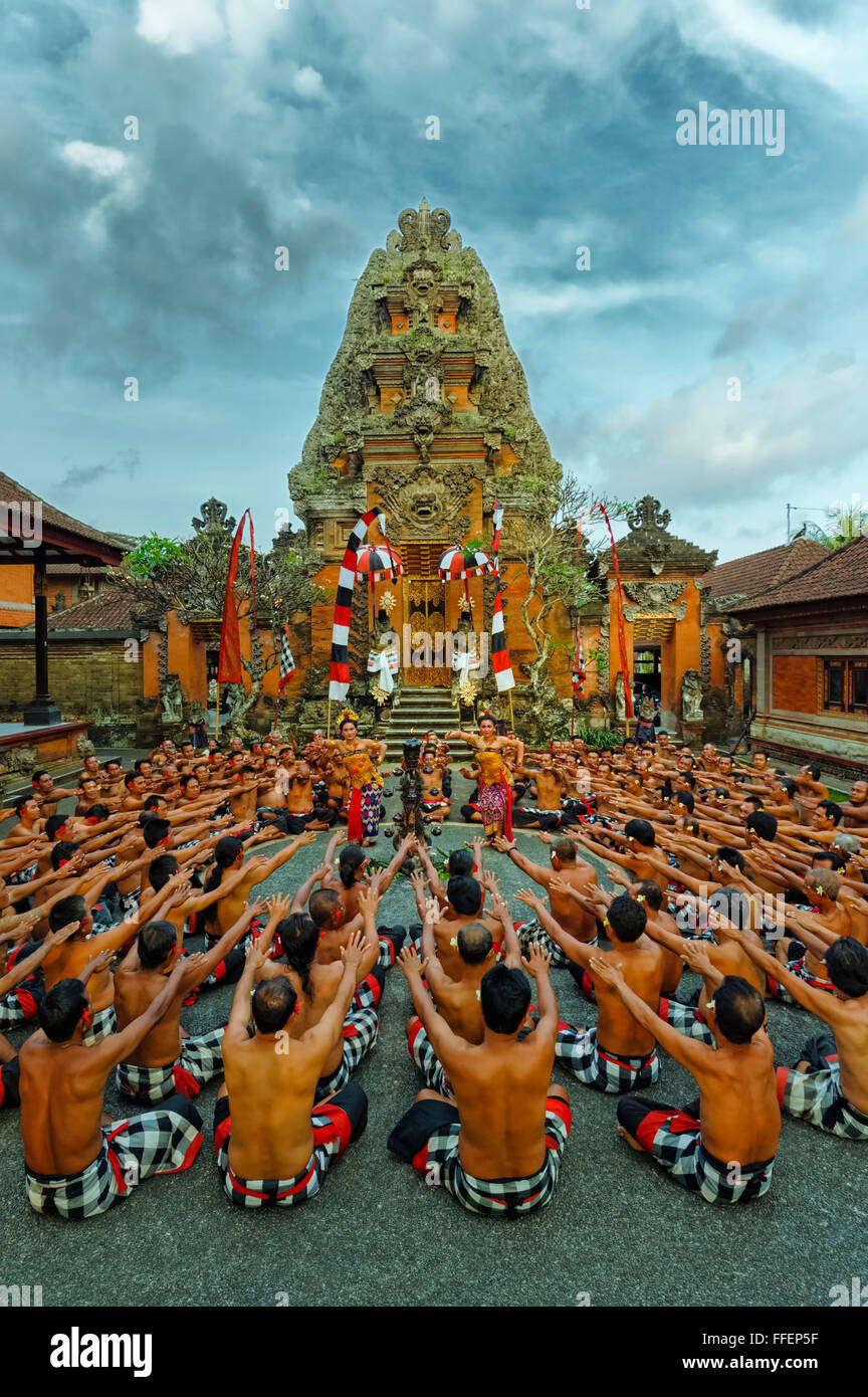 Performance of the Balinese Kecak dance, Ubud, Bali, Indonesia Stock Photo