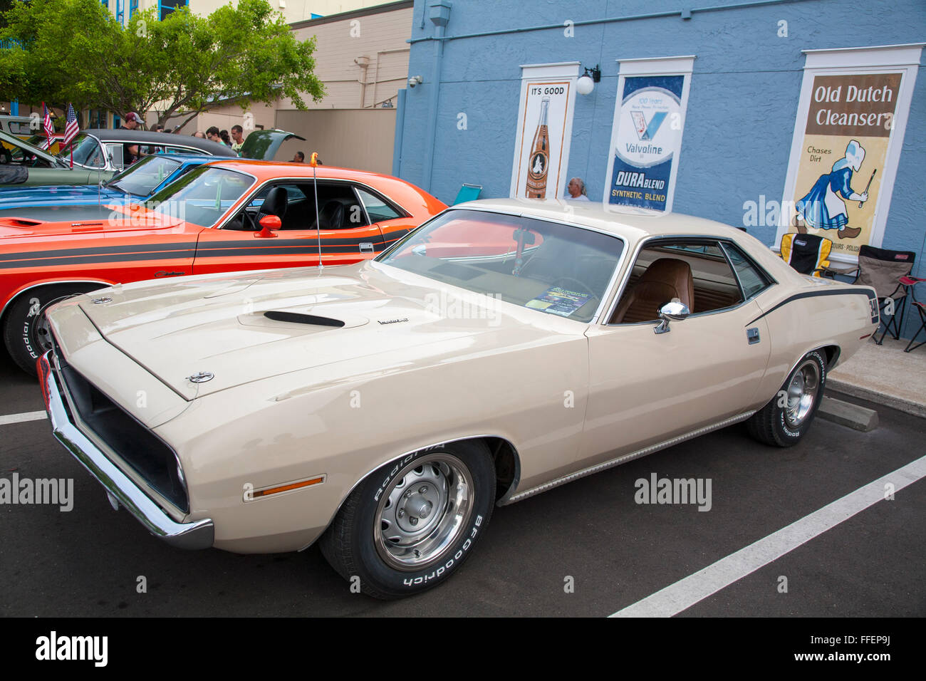 Plymouth Barracuda cuda 340 at Kissimmee Old Town weekly car cruise, Kissimmee Florida USA Stock Photo