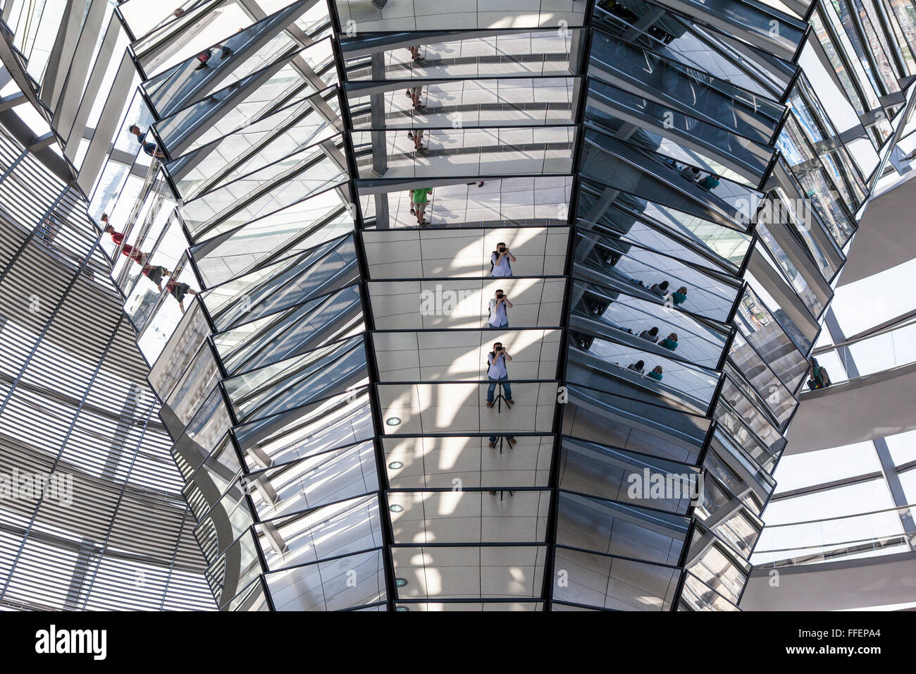interior view of glas dome designed by Norman Foster with double-helix ...