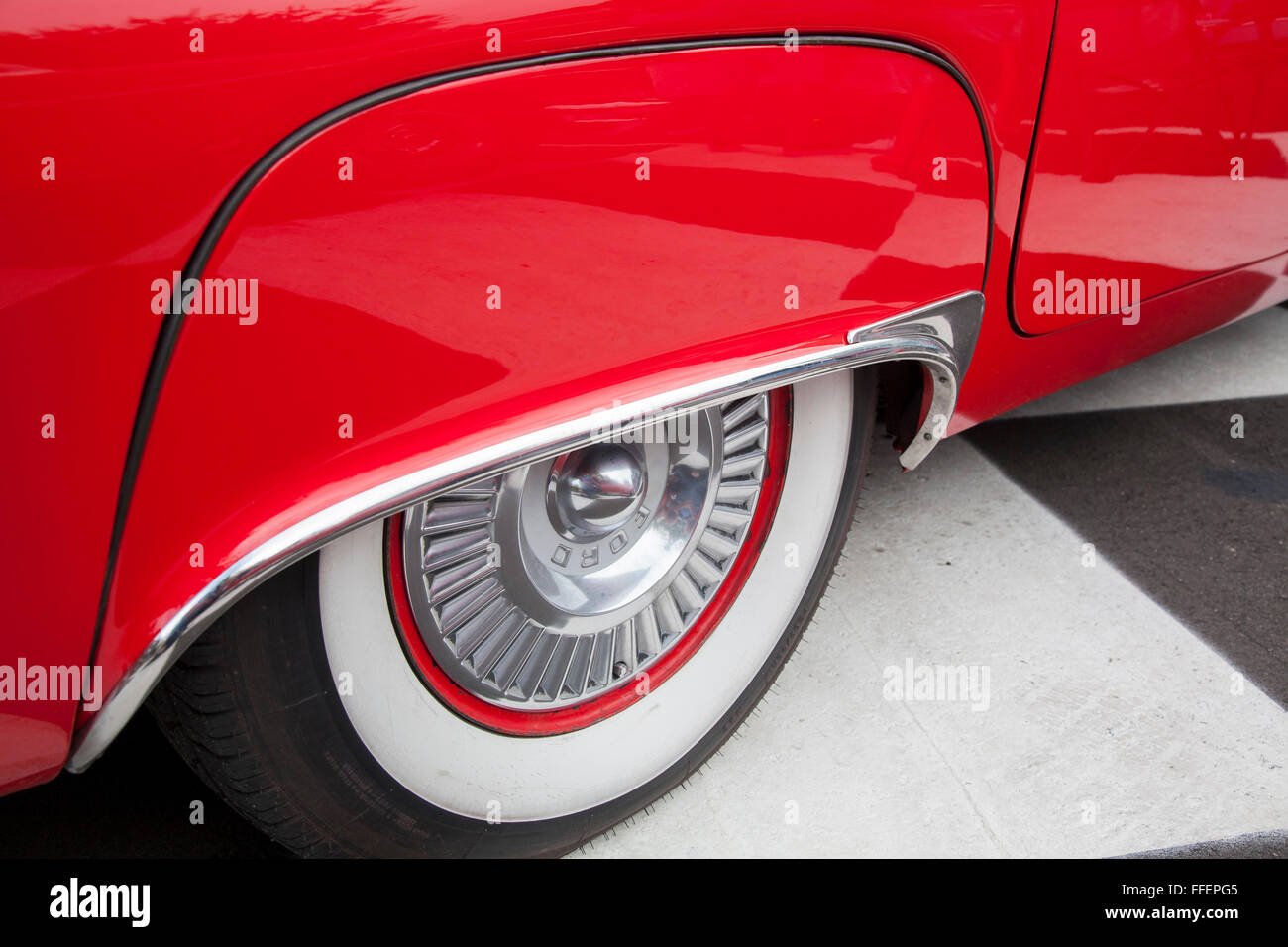 Ford Thunderbird wheel arch at Kissimmee Old Town weekly car cruise, Kissimmee Florida USA Stock Photo
