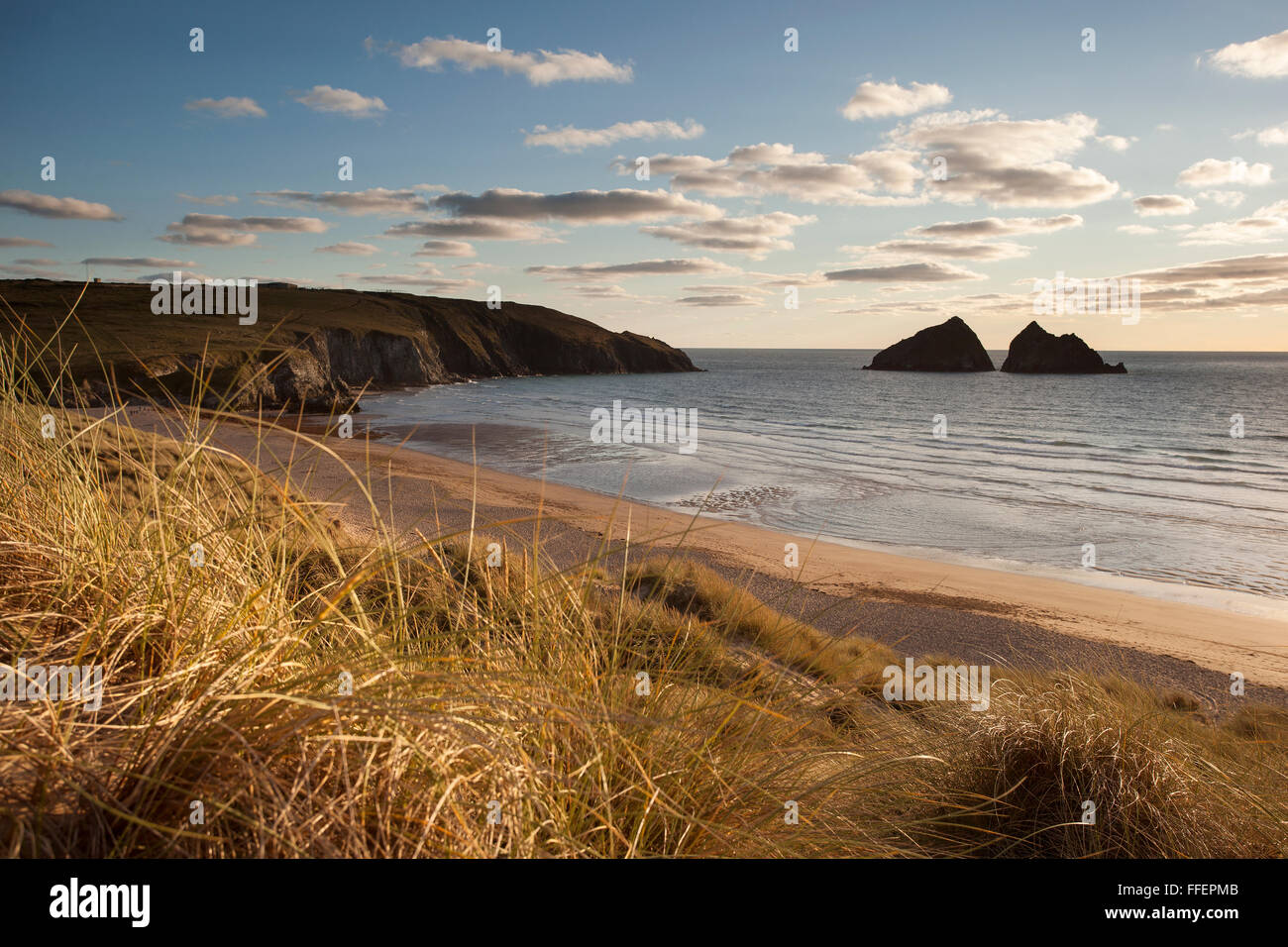 Holywell Bay, North Cornwall in evening light Stock Photo Alamy