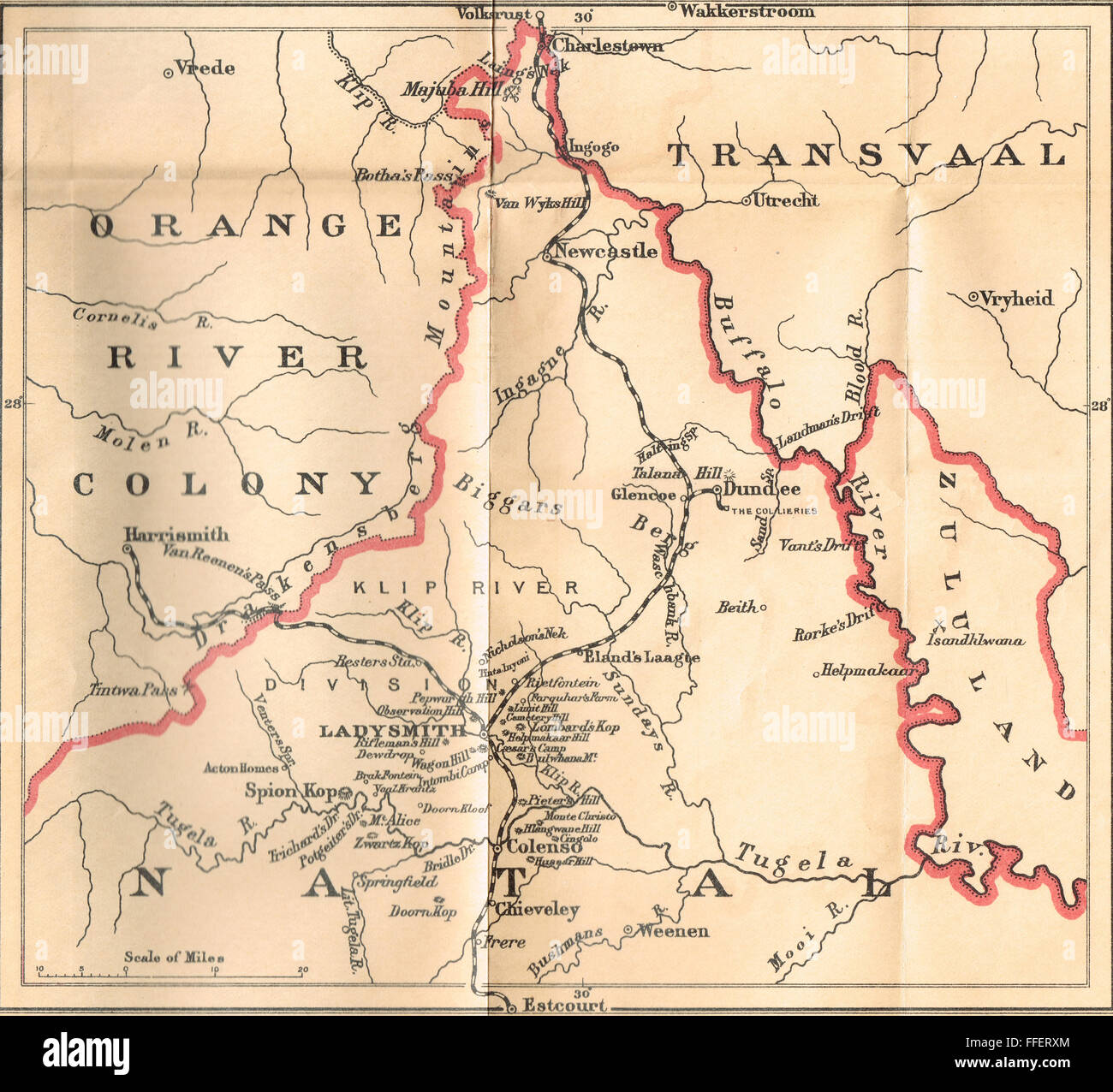 Boer War map Northern Natal 1901 Stock Photo