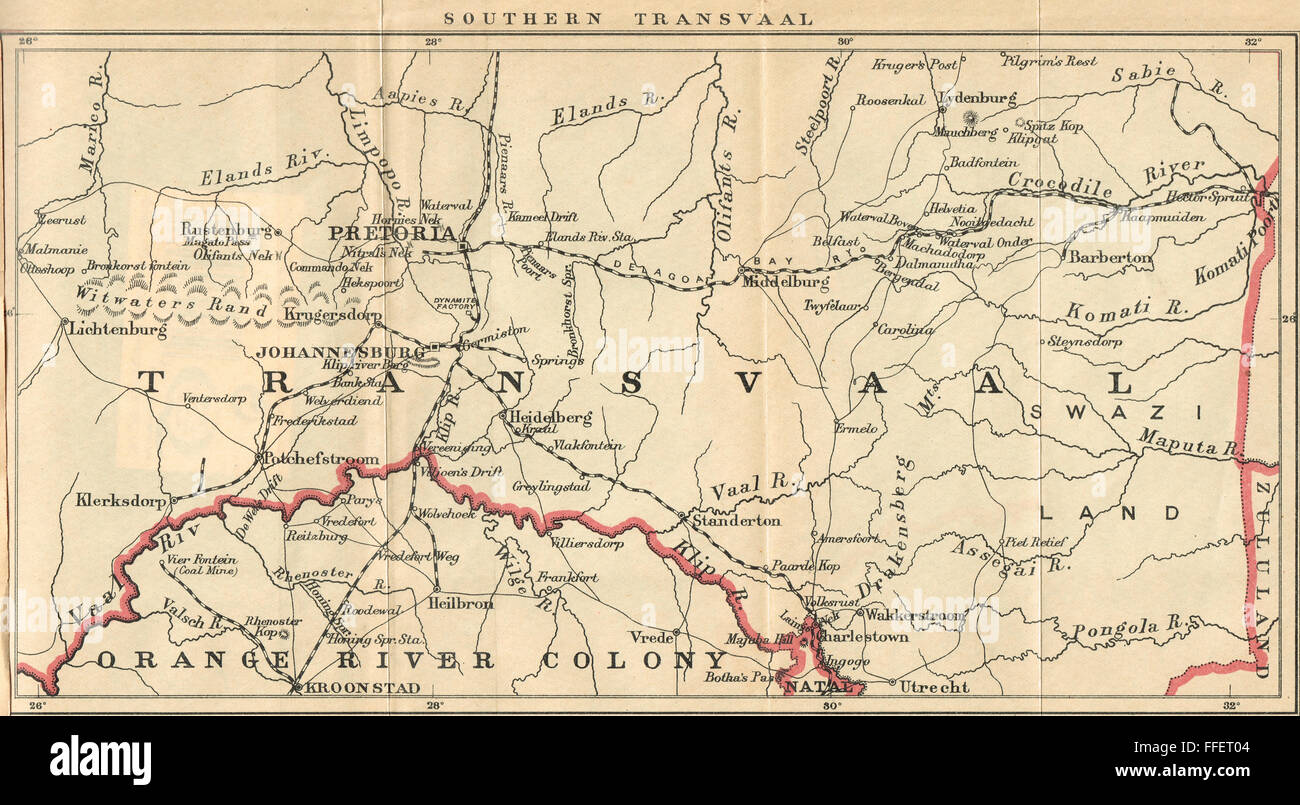 Boer War map Southern Transvaal 1901 Stock Photo