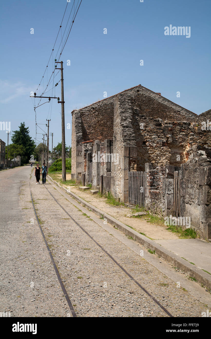 Ruins of street in village of Oradour sur Glane, Haute Vienne, France Stock Photo
