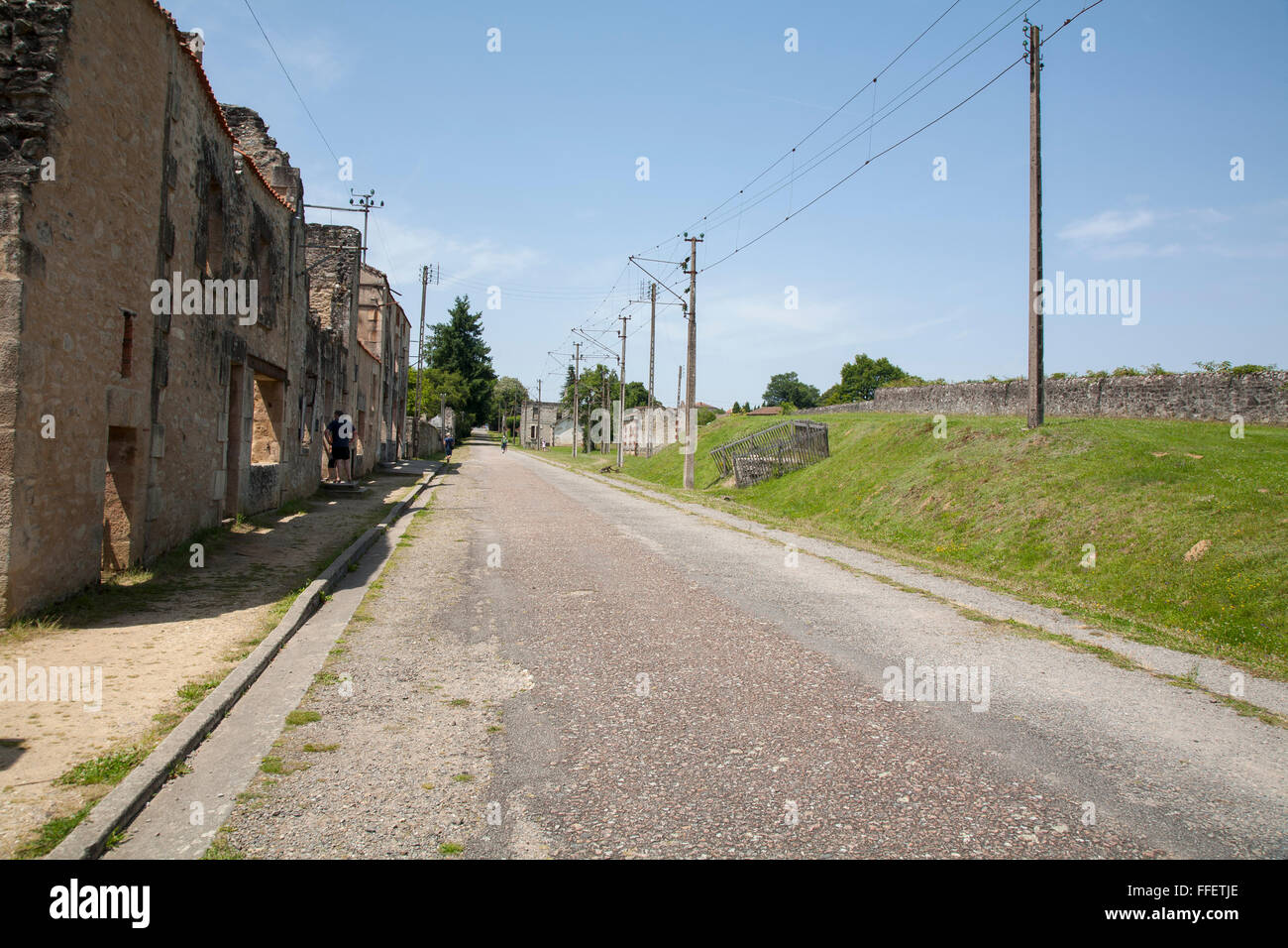 Ruins of street in village of Oradour sur Glane, Haute Vienne, France Stock Photo