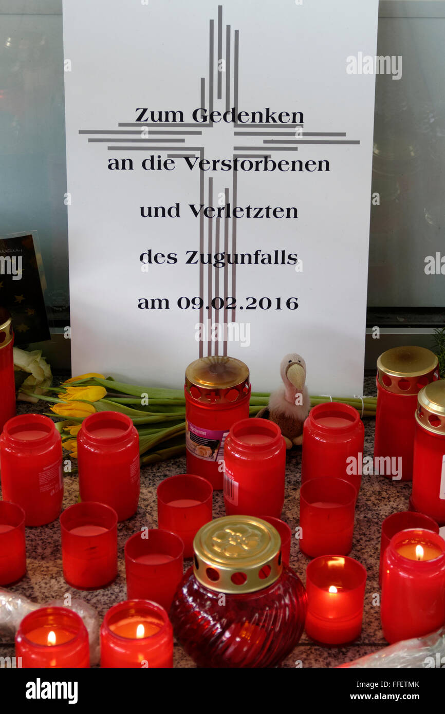 Shrine for the victims of the Bad Aibling train crash,  Feb 2016, Rosenheim railway station, Upper Bavaria, Germany, Europe. Stock Photo