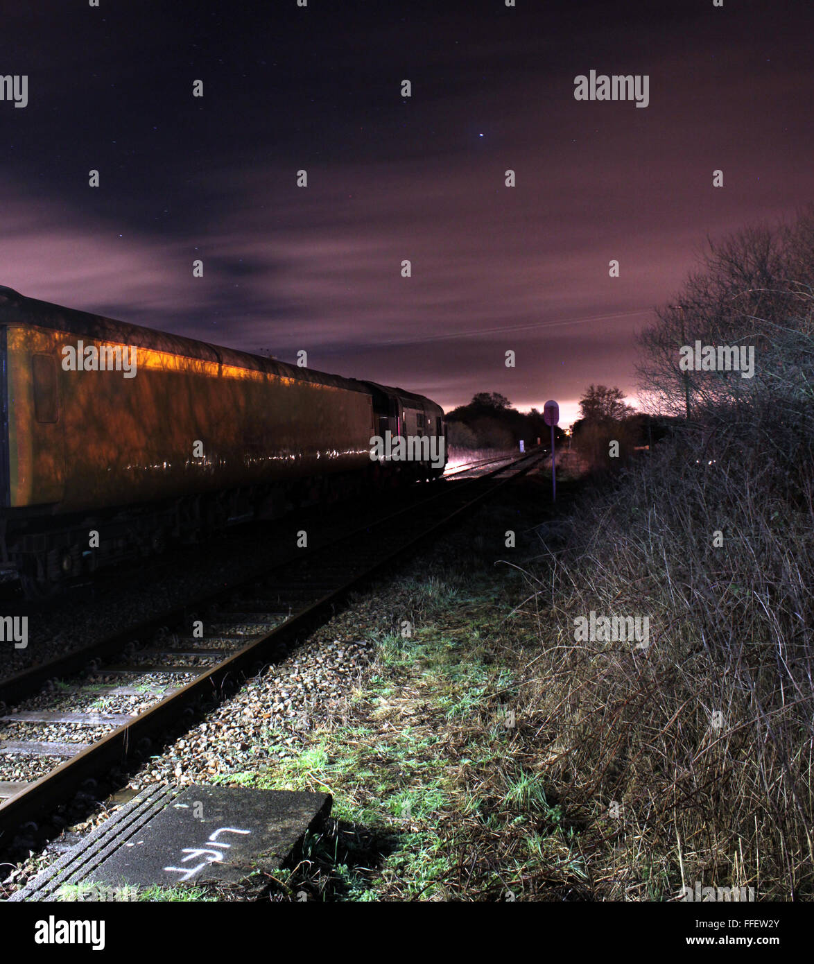 Test train at Rufford Lancashire at night Stock Photo