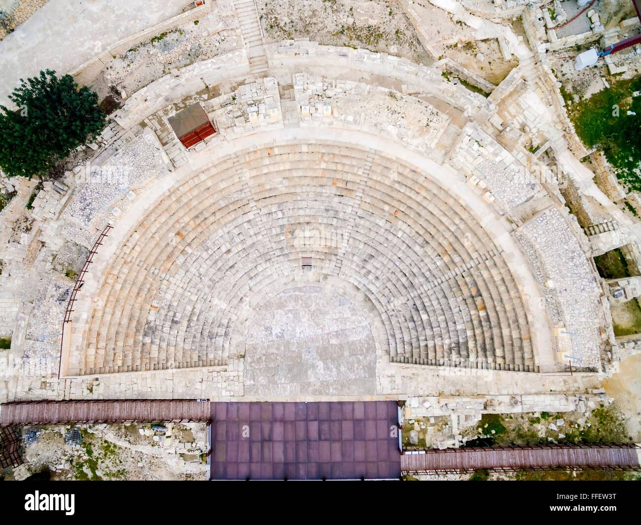 Aerial view of the arcaeological site of the ancient city of Kourio ...