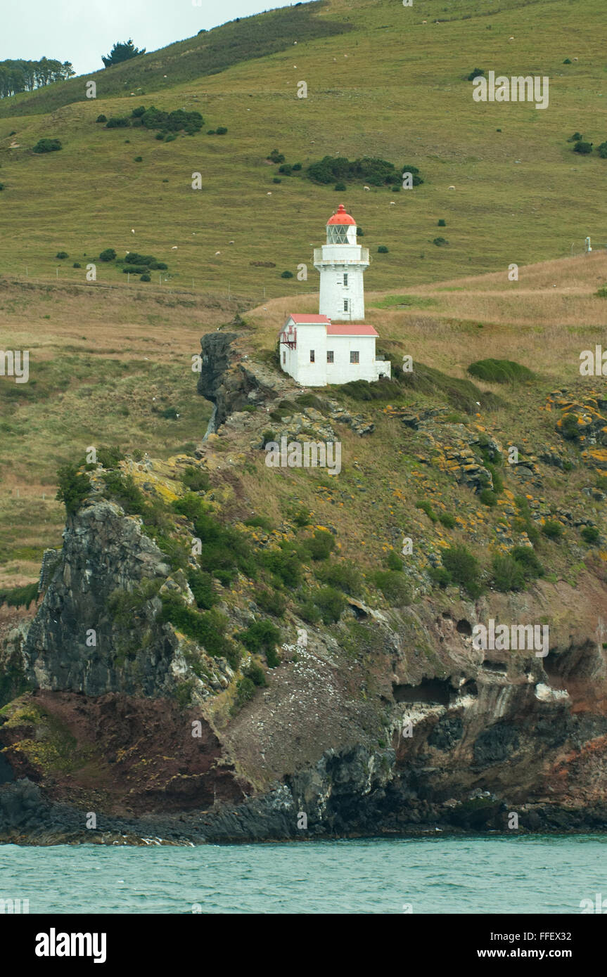 Lighthouse at Tairoa Head, Otago Peninsula, New Zealand Stock Photo
