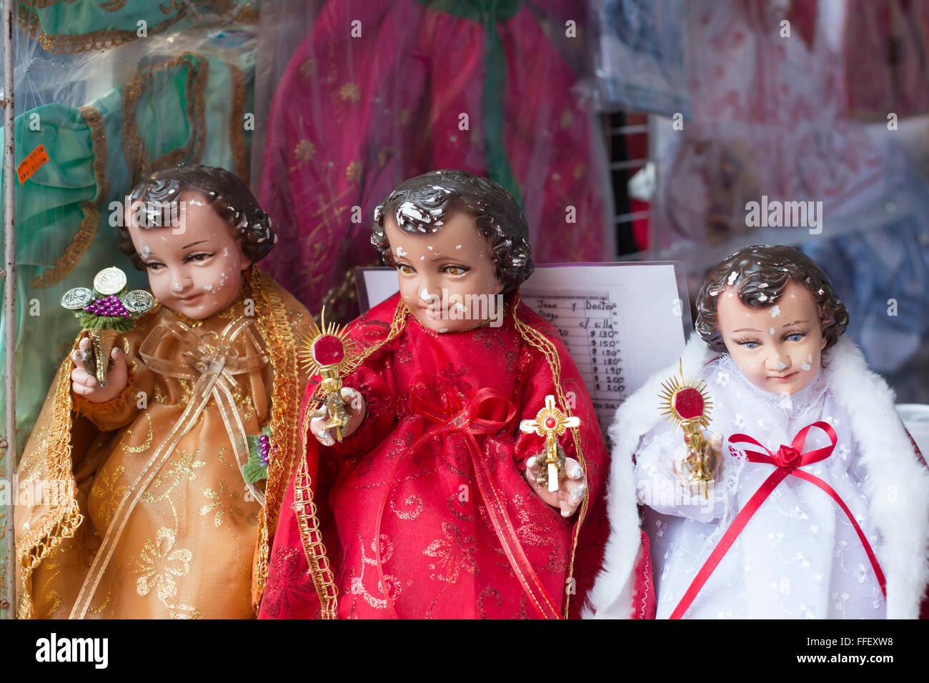 Oaxaca, Mexico - Baby Jesus dolls on sale before the February 2 Feast of Candelaria. Stock Photo