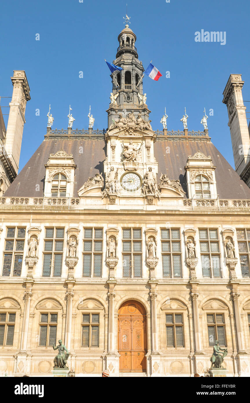 Paris, France - July 9, 2015: Architecture of The Hotel de Ville (City ...