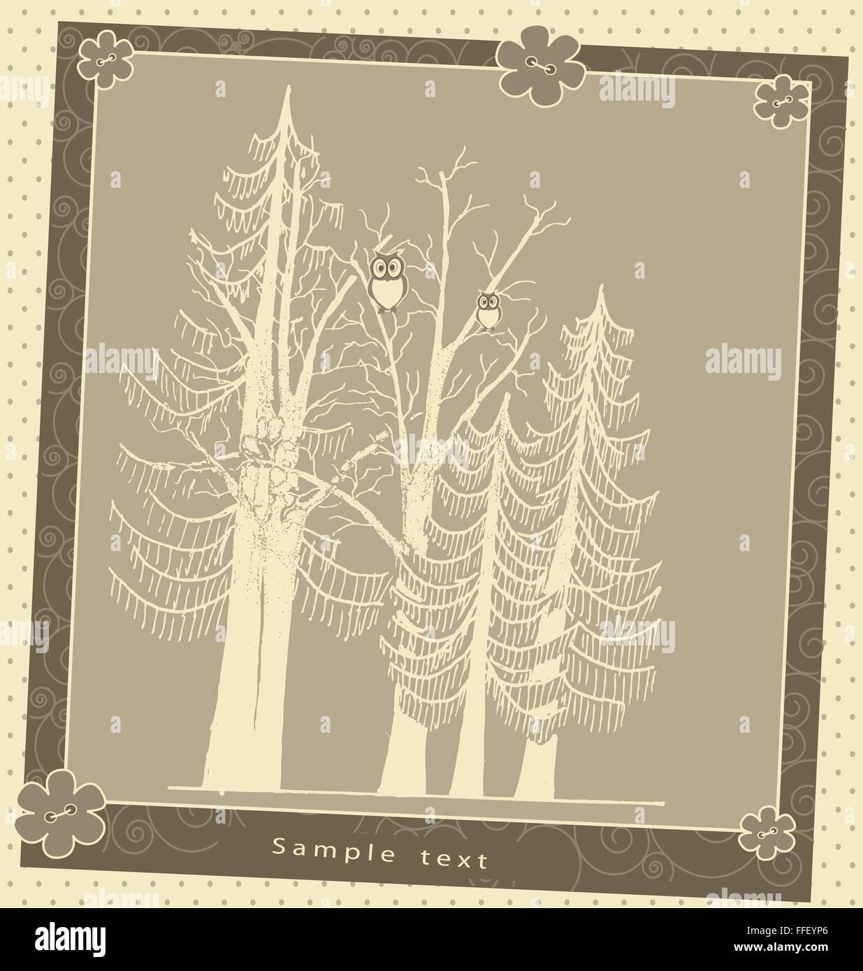 Vintage greeting card plant composition with birds vector pattern Stock ...