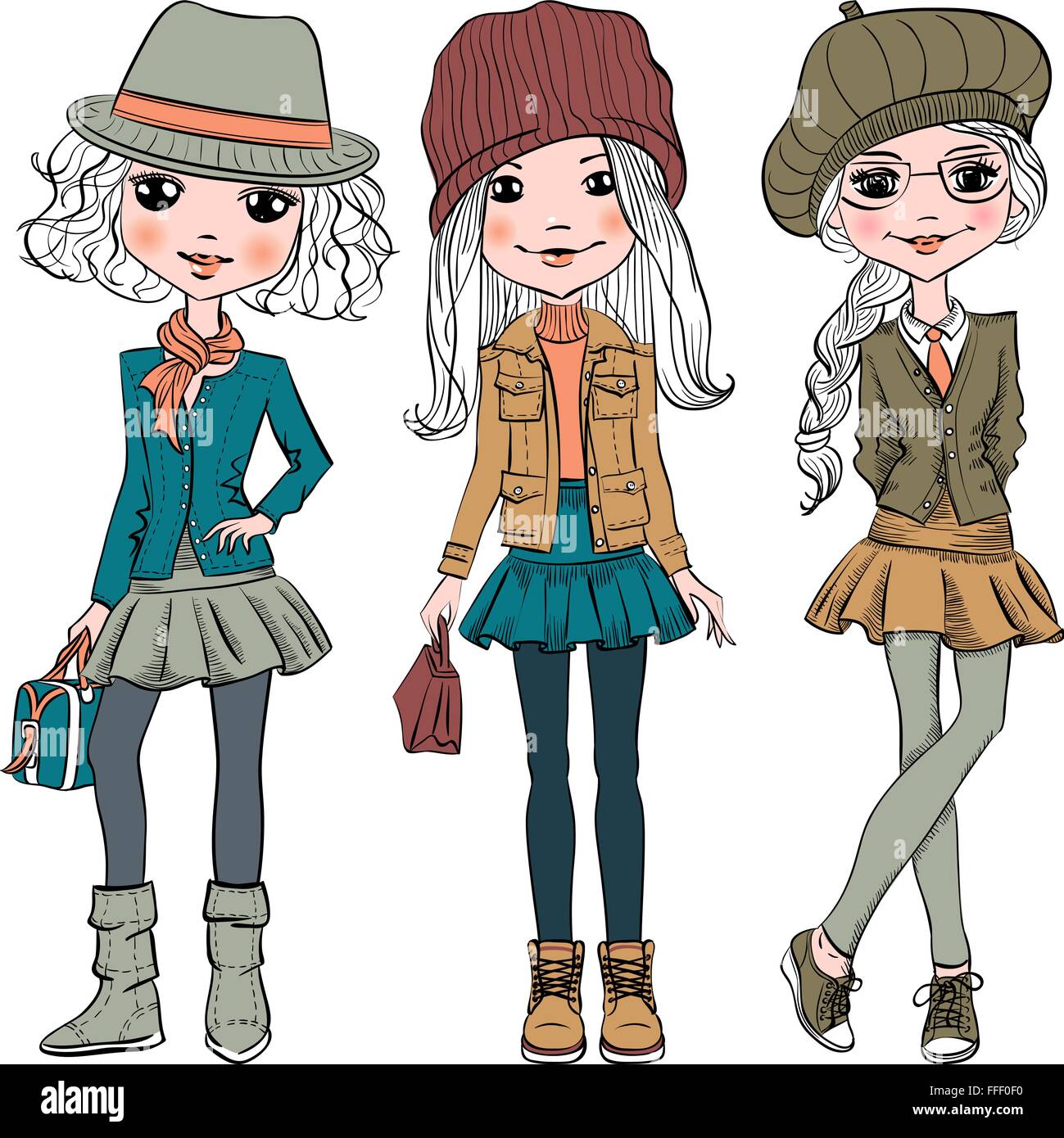 Vector set cute fashion hipster girl Stock Vector Image & Art - Alamy