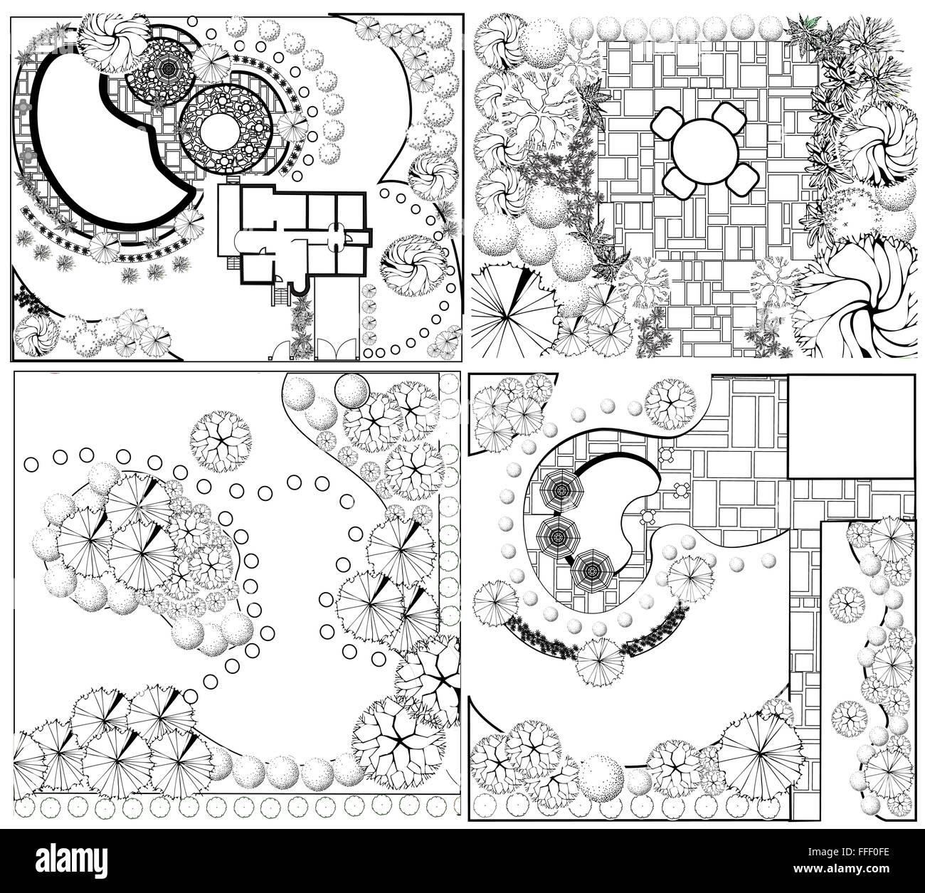 Collections od  Landscape Plan with treetop symbols Stock Vector