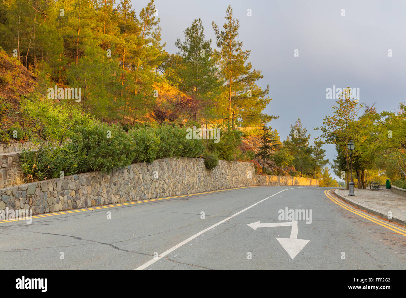 Road in Troodos mountains, Cyprus Stock Photo