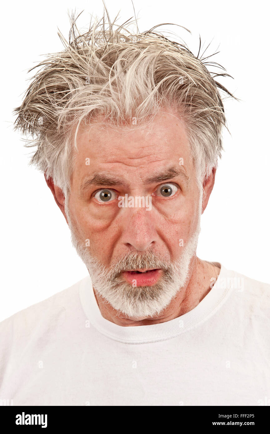 Older Man With Shocked and Surprised Expression Stock Photo