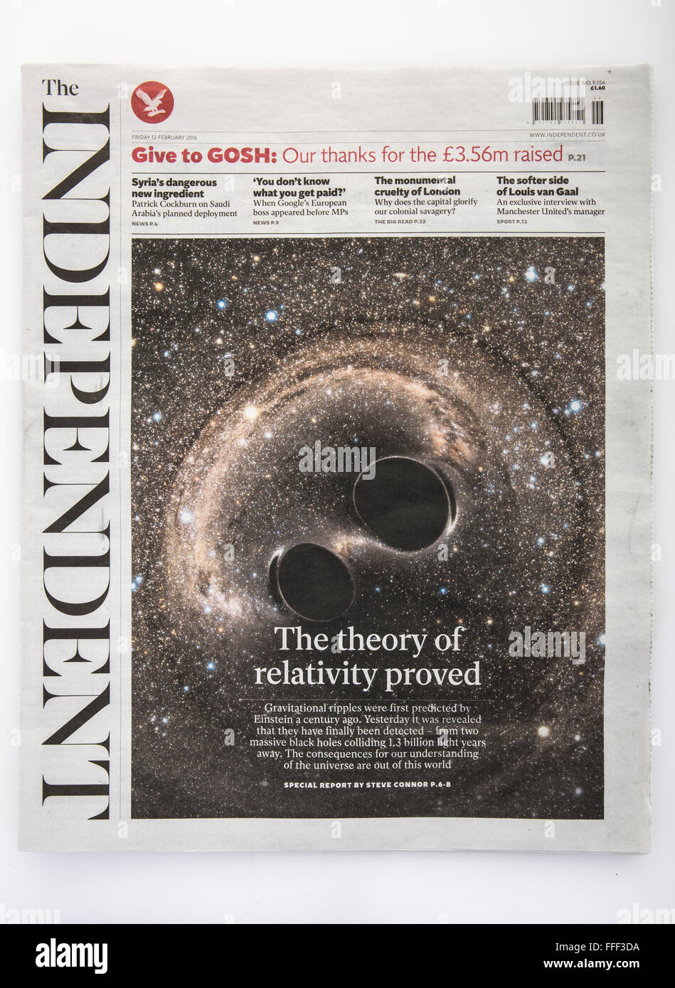 The Independent Newspaper 12th Feb 2016 the day it was announced that