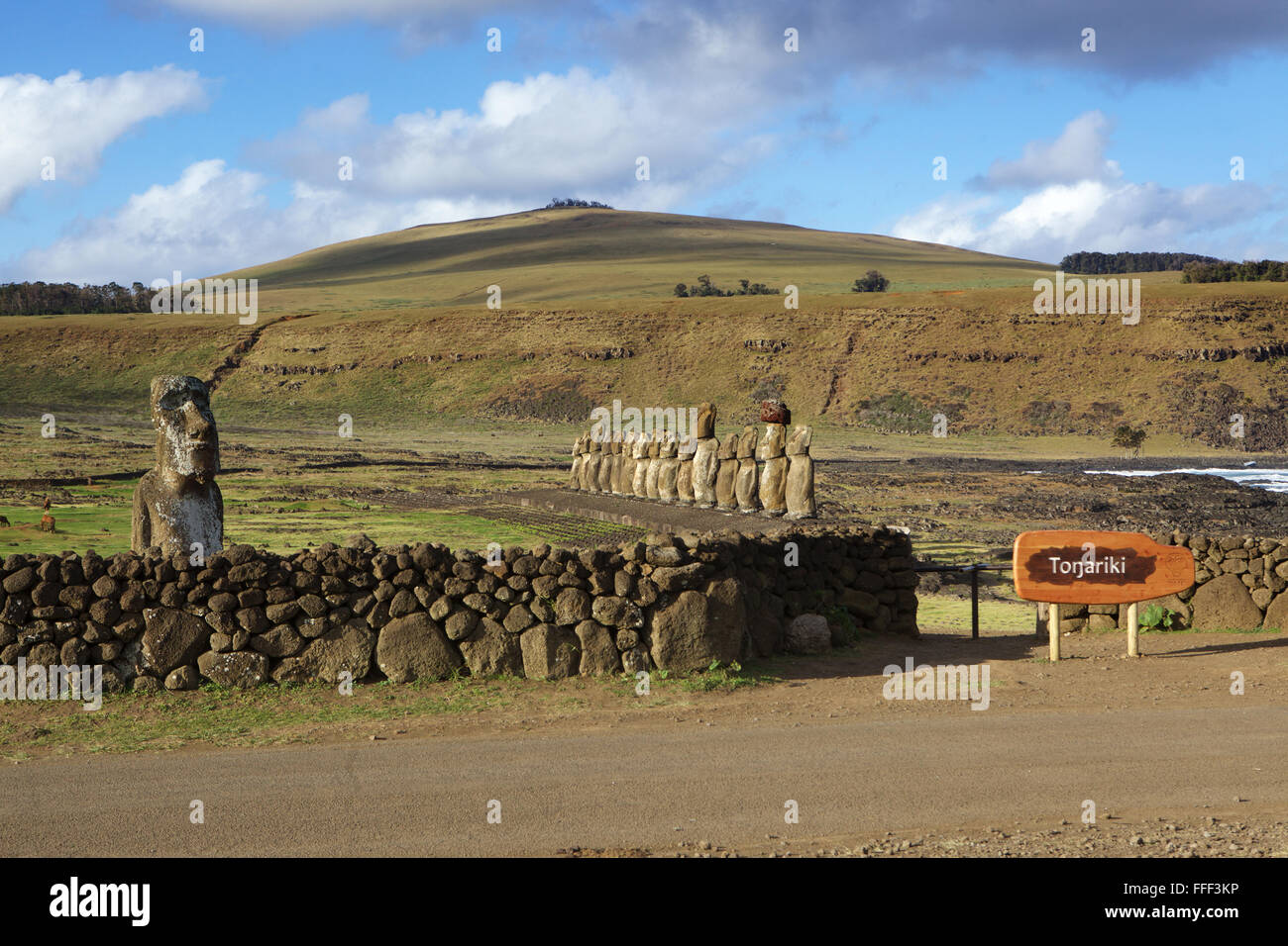 Moai, Ahu Tongariki, Eastern Island, Rapa Nui Stock Photo