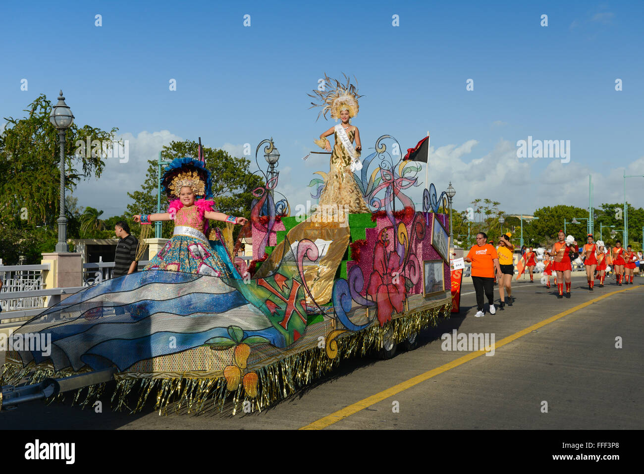 Beauty queens parading during the carnival in Ponce, Puerto Rico. US Territory. February 2016 Stock Photo