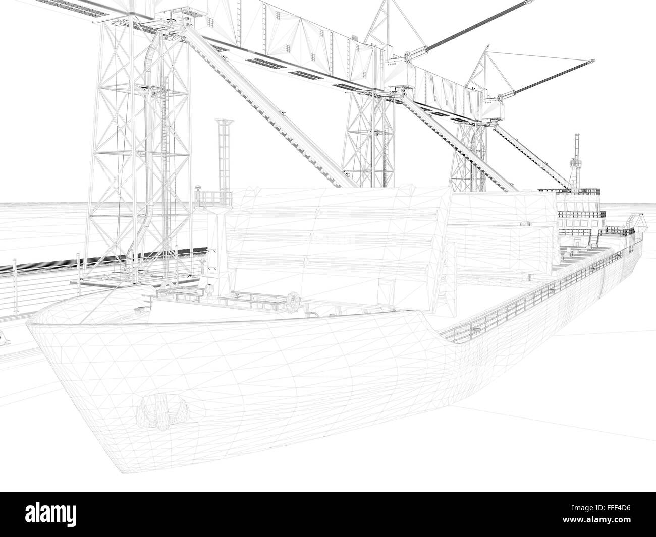 Perspective 3D render of  a wireframe. blueprint background (my own design) Stock Photo