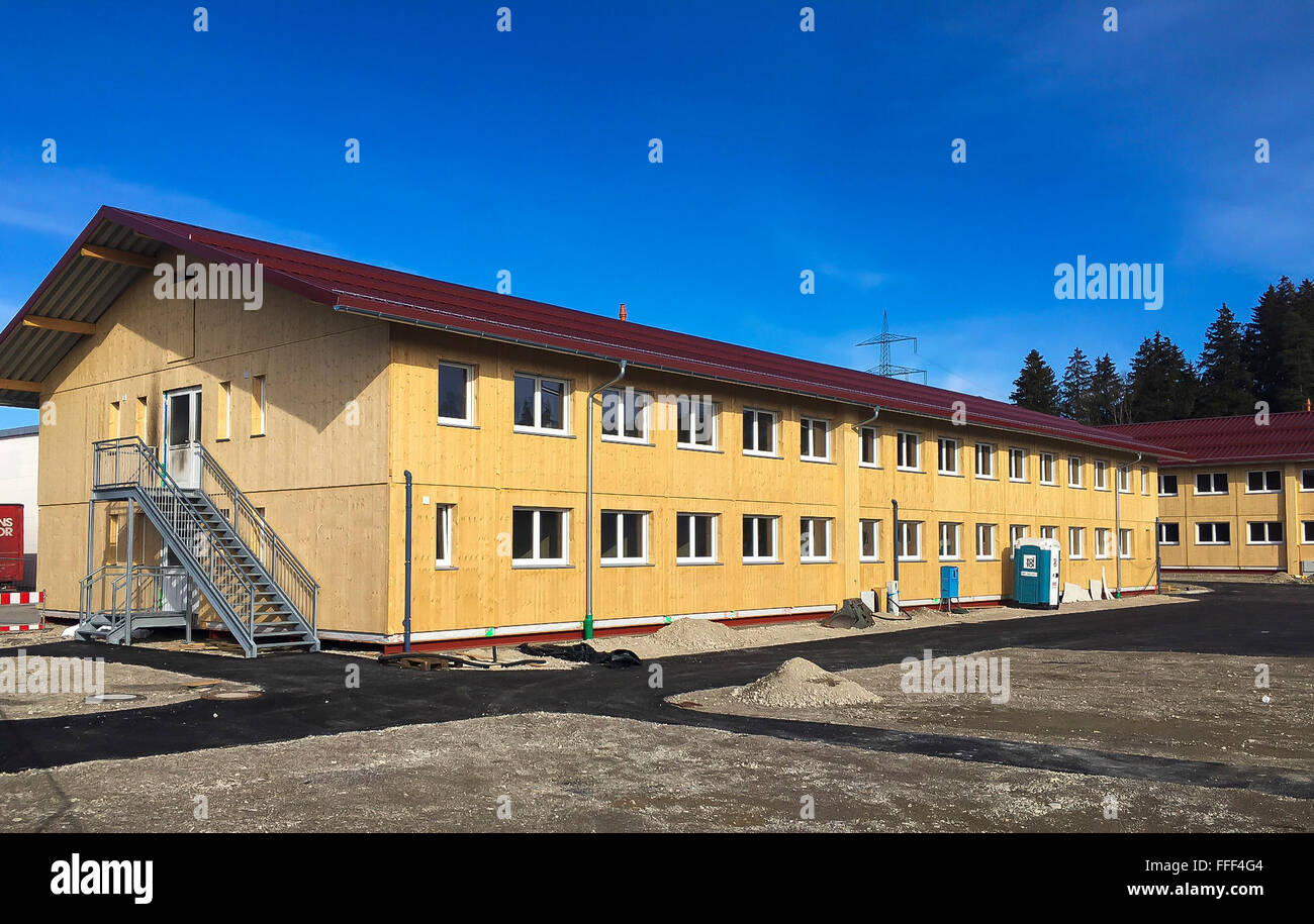 Marktoberdorf, Bavaria, Germany. 12th Feb, 2016. New built refugee wooden accommodation in Marktoberdorf, Bavaria, Germany at february, 12, .2016 Credit:  Peter Schatz / Alamy Live News Stock Photo