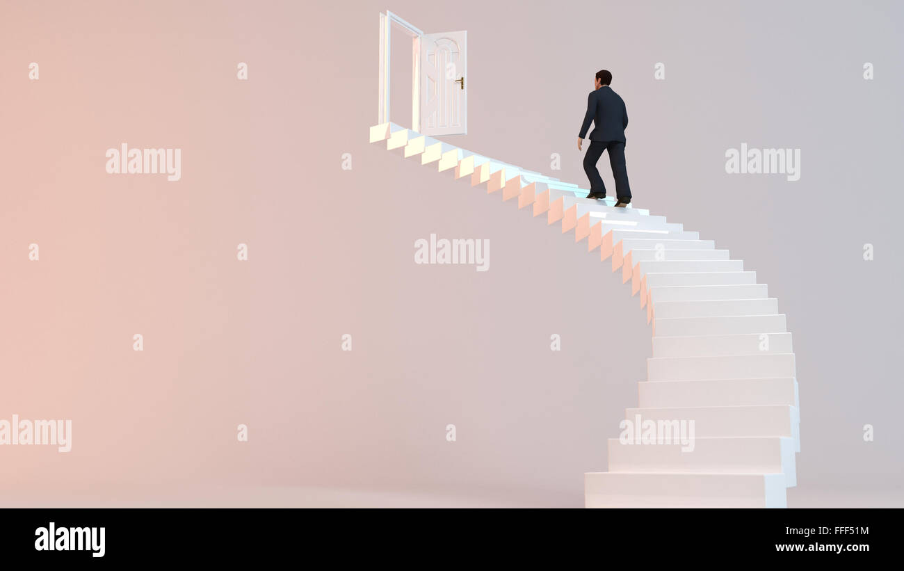 corporate 3D ladder with business men climbing to the top Stock Photo