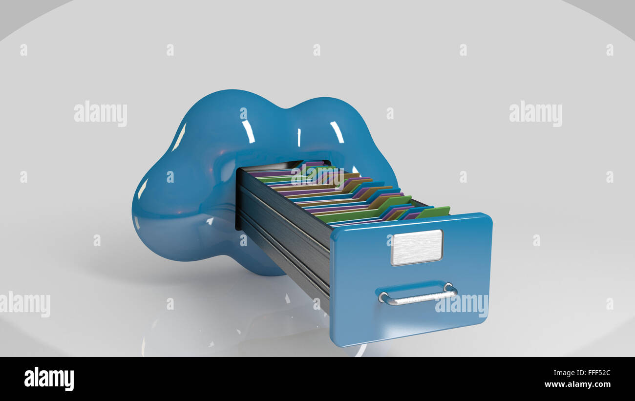 File storage in cloud. 3D computer icon on a white stage. Stock Photo