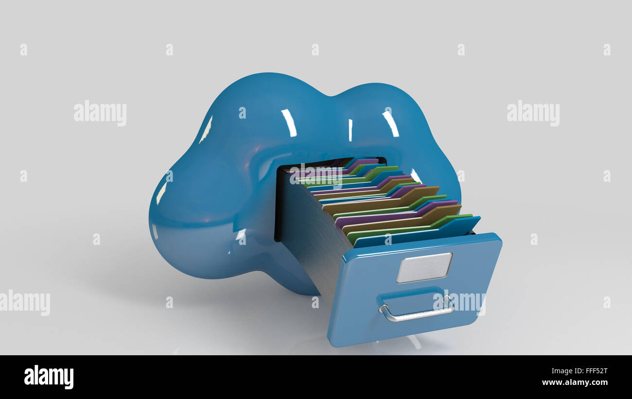 File storage in cloud. 3D computer icon on a white stage. Stock Photo