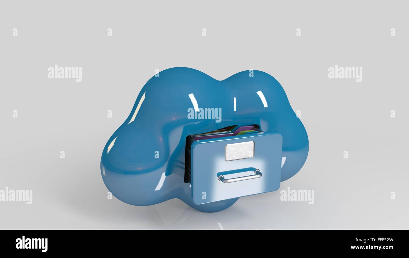 File storage in cloud. 3D computer icon on a white stage. Stock Photo