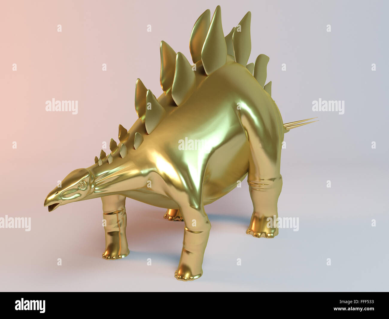 golden 3d dinosaur inside a white stage Stock Photo